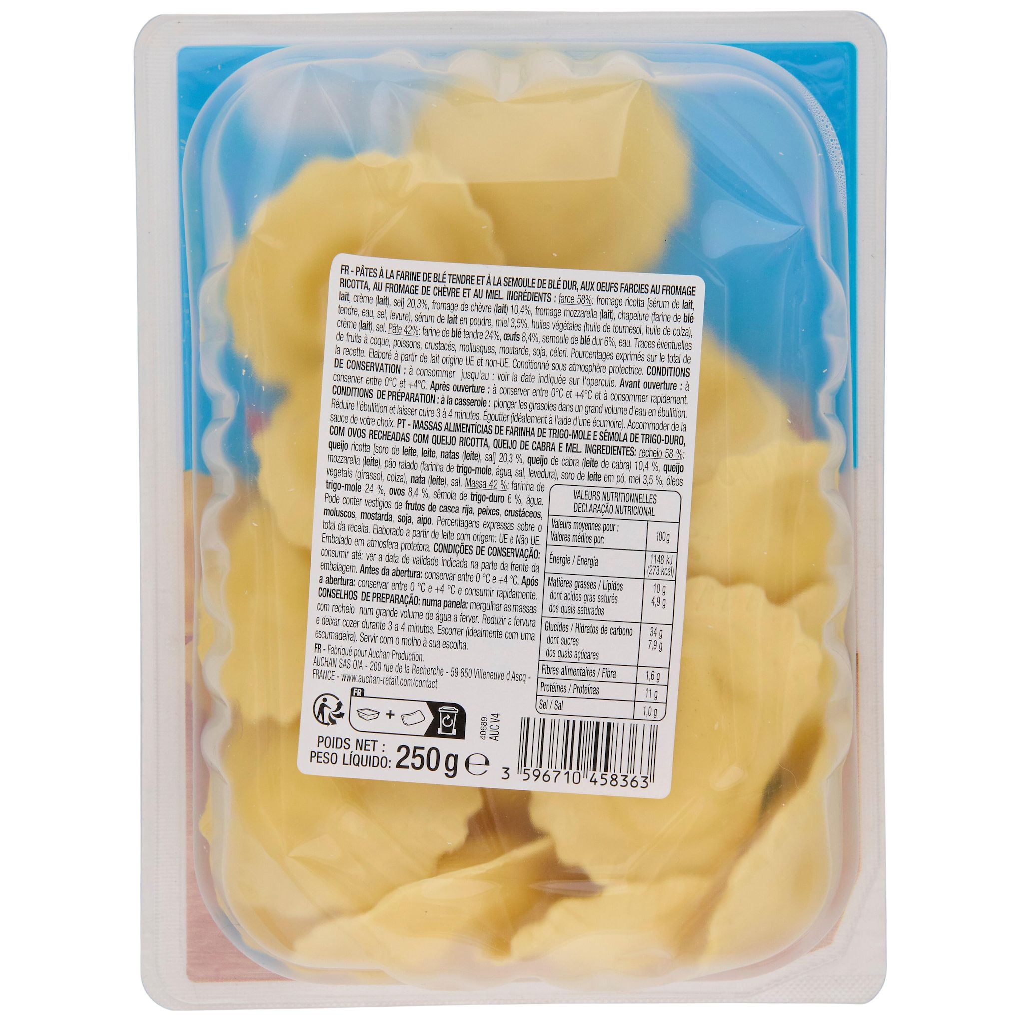Voir la diapositive 2 : AUCHAN Girasole au chèvre et miel 2 parts 250g