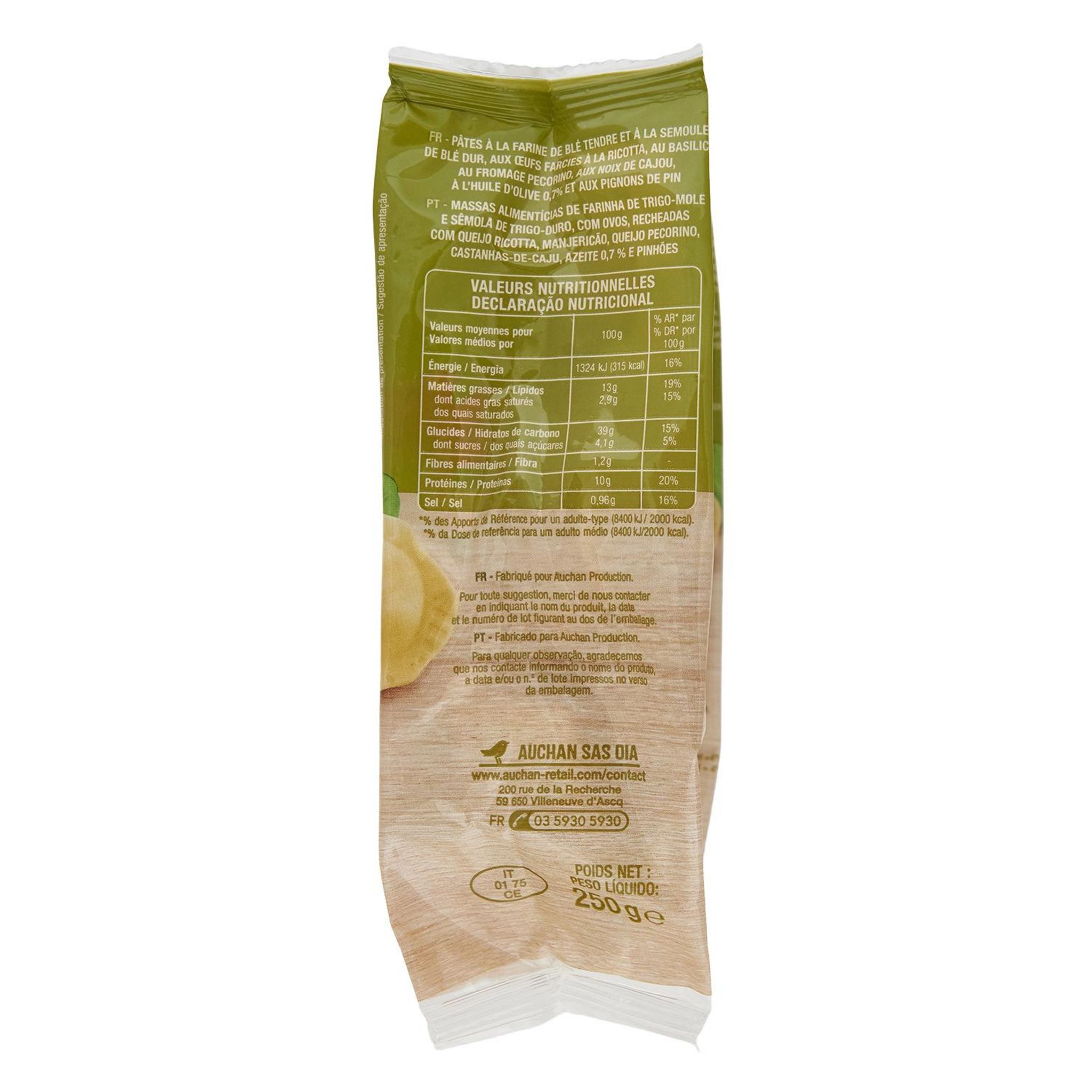 Voir la diapositive 2 : AUCHAN Girasole farcie au pesto et pignon 2 parts 250g