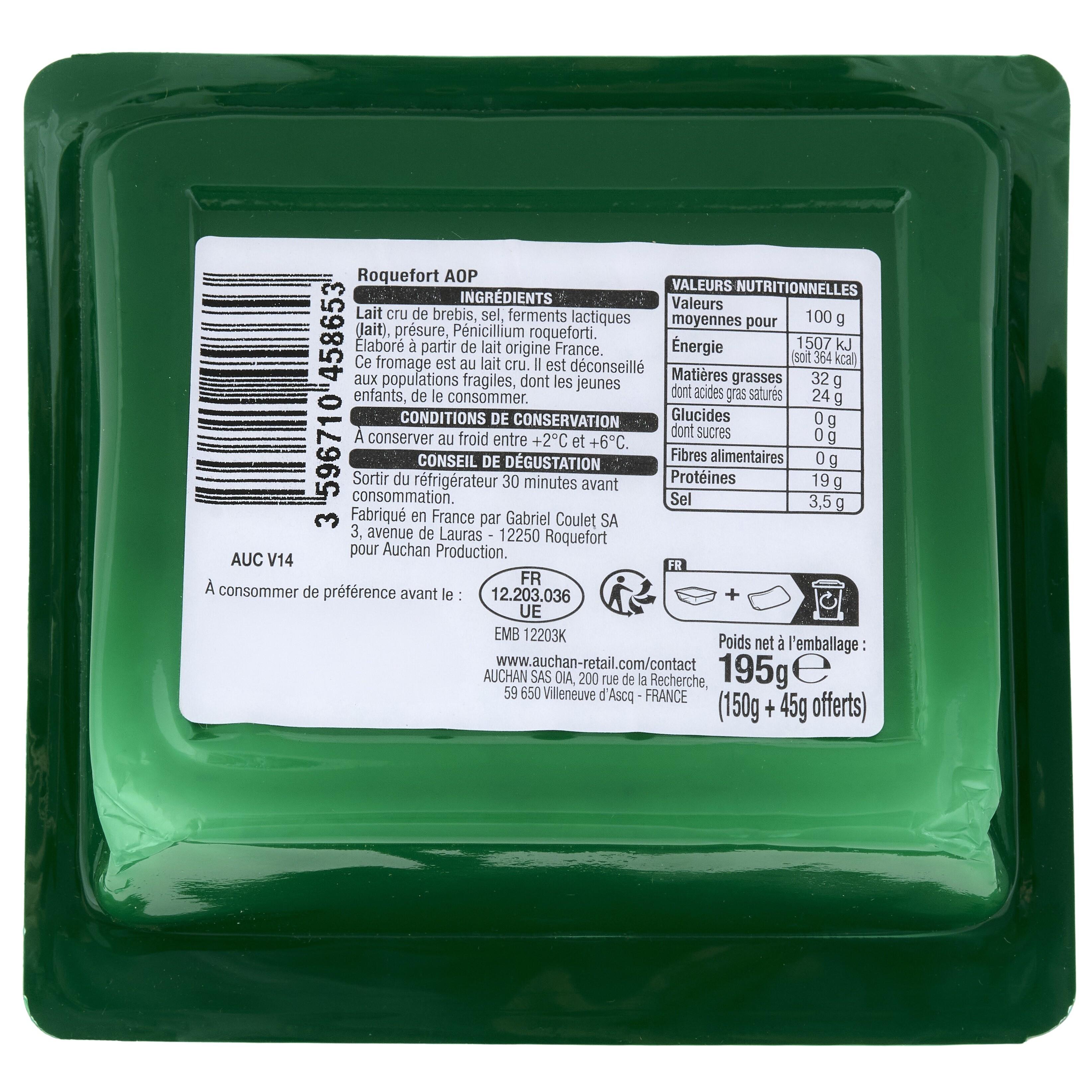 Voir la diapositive 3 : AUCHAN CULTIVONS LE BON Roquefort AOP 195g