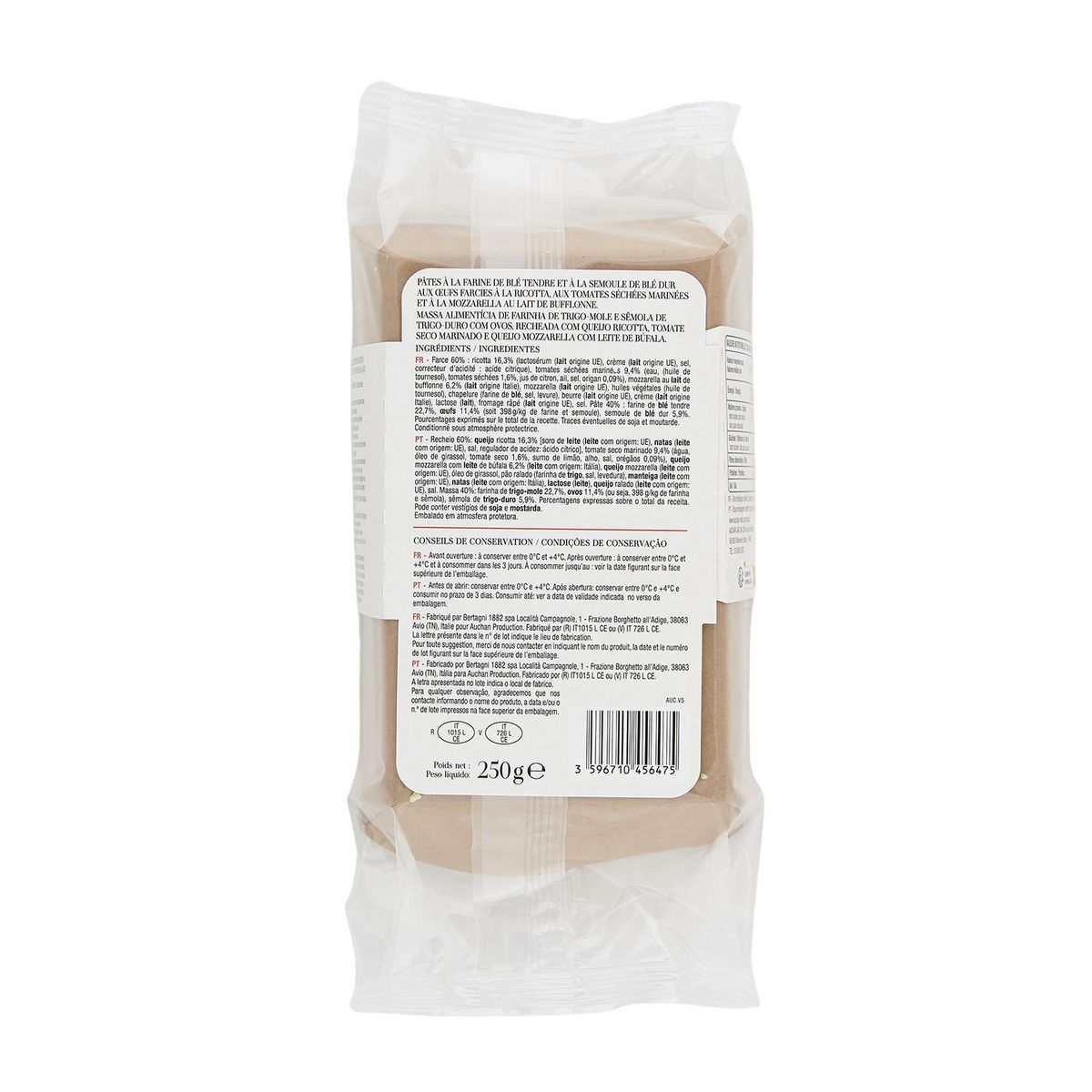 AUCHAN TAVOLA IN ITALIA Mezzelune aux tomates séchées et mozzarella 2 parts 250g