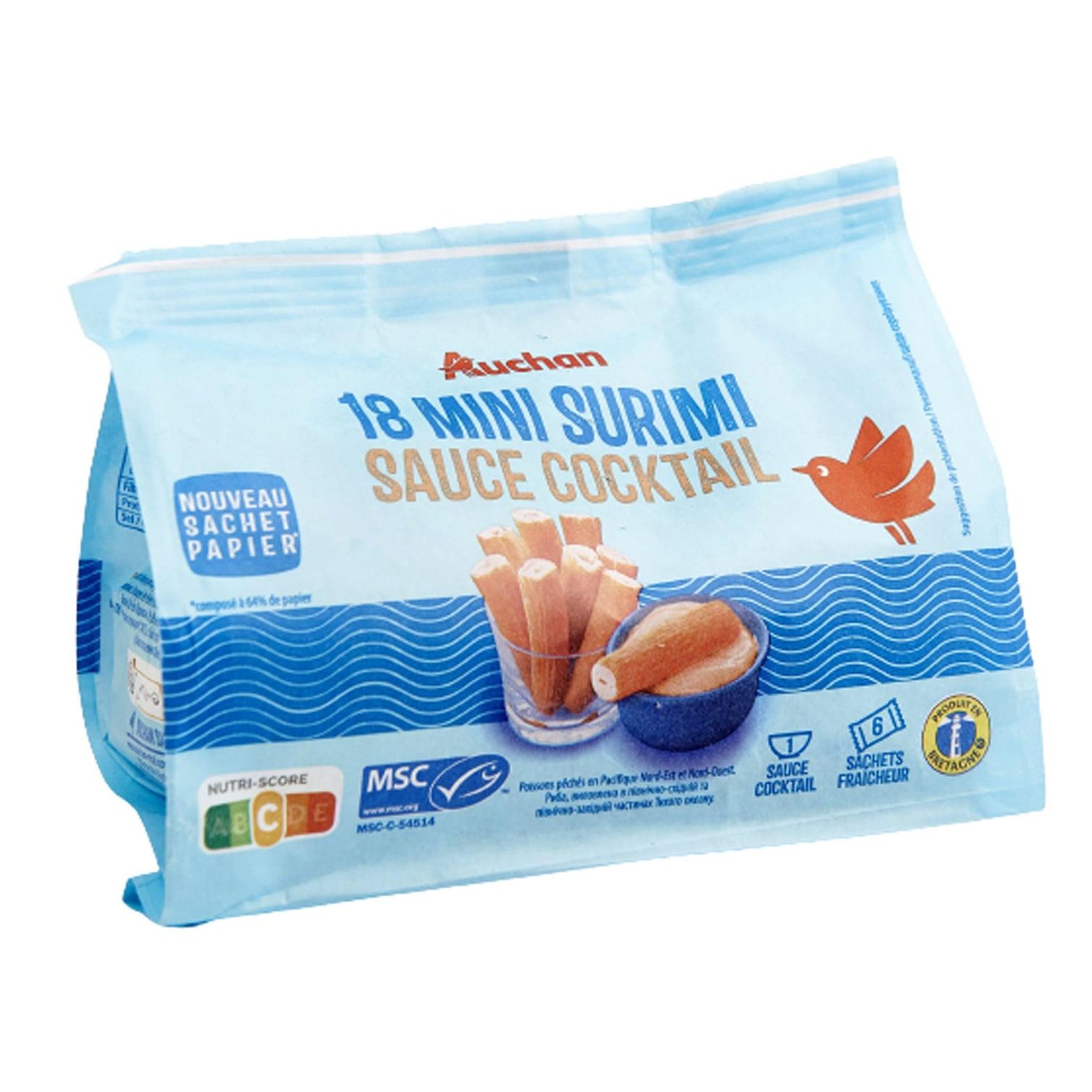 Voir la diapositive 5 : AUCHAN Bâtonnets de surimi MSC et sauce cocktail 18 pièces 210g