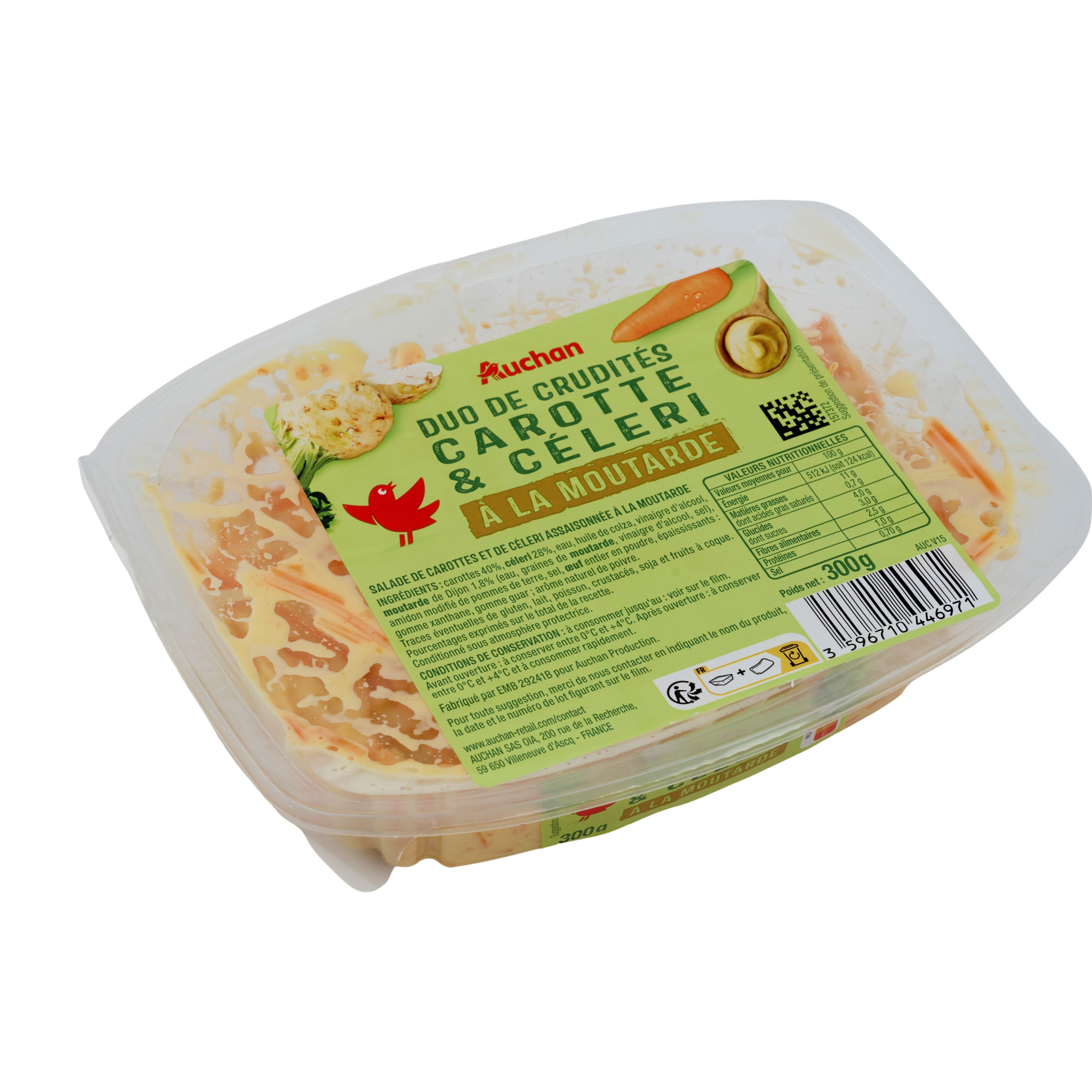 Voir la diapositive 2 : AUCHAN Duo de crudités carotte et céleri assaisonnées 3 parts 300g