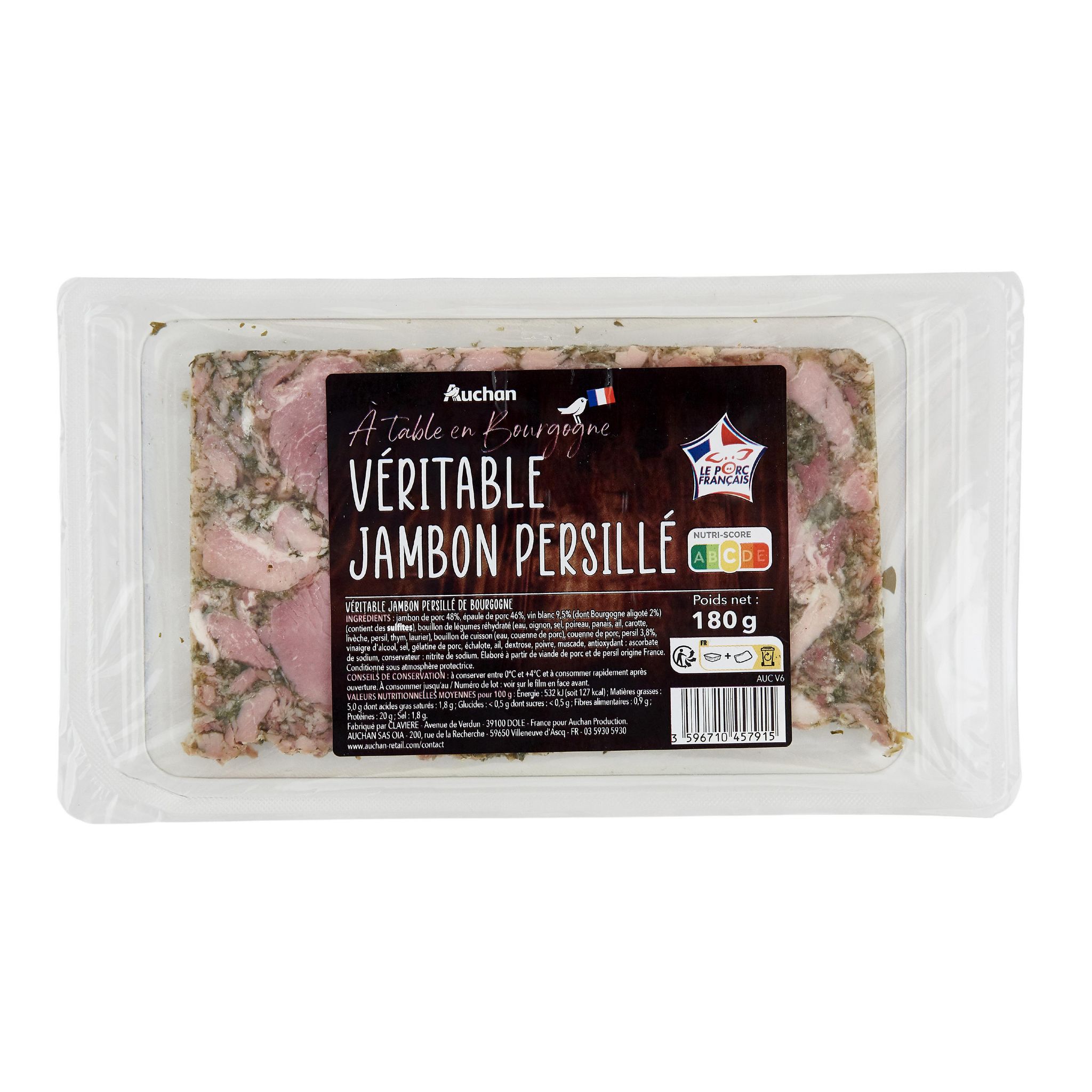Voir la diapositive 2 : AUCHAN TERROIR Jambon persillé de Bourgogne 180g
