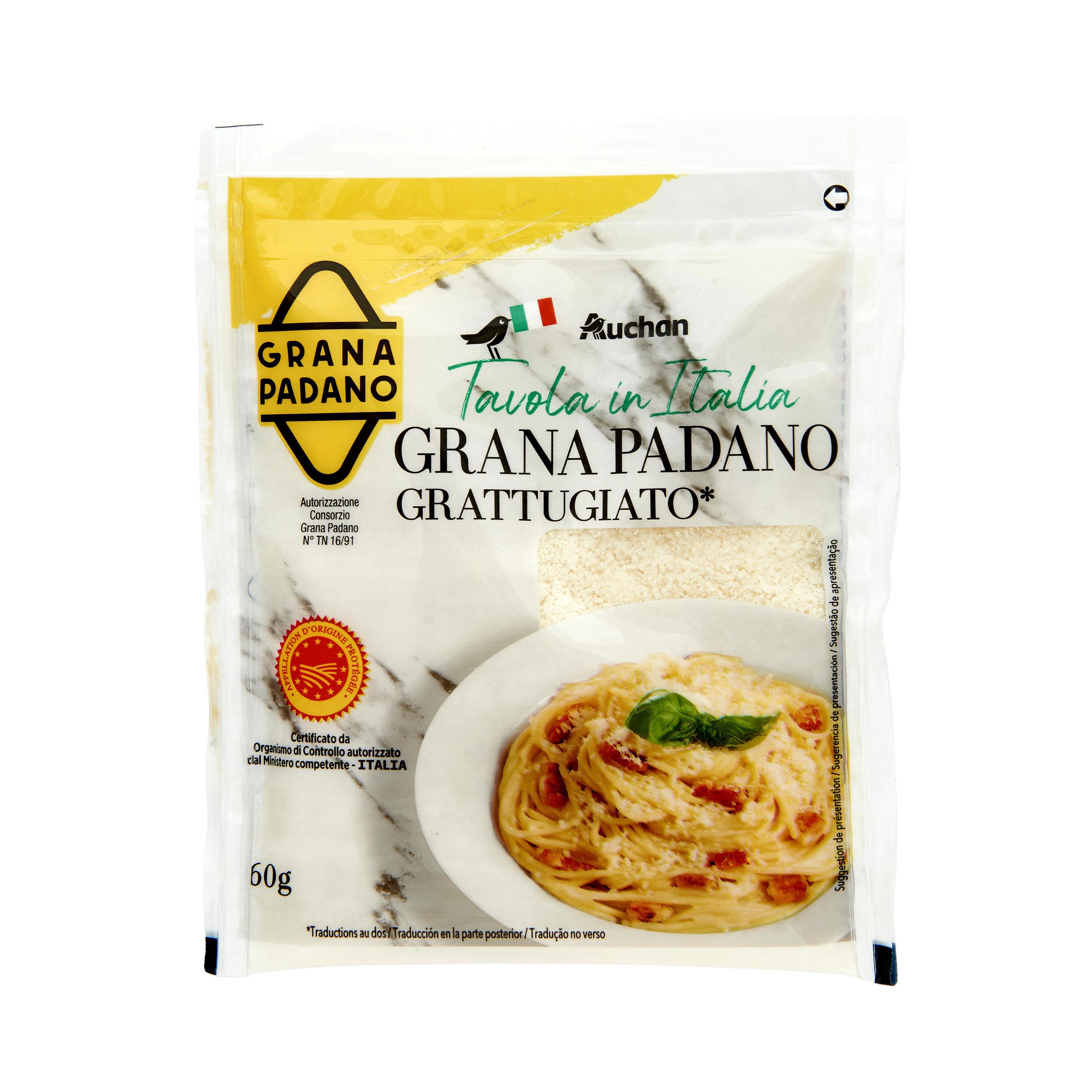 Voir la diapositive 2 : AUCHAN TAVOLA IN ITALIA Grana padano râpé AOP 60g