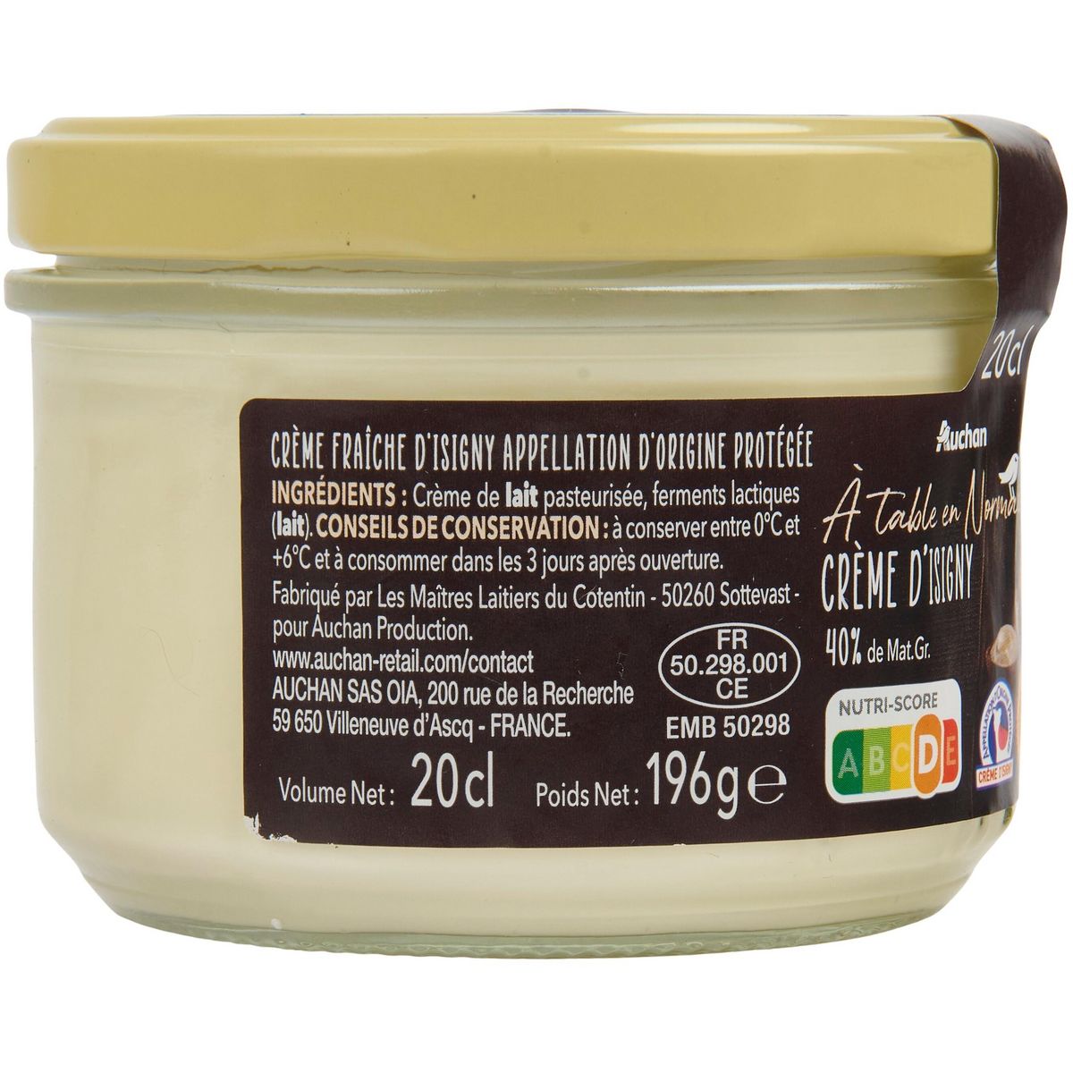 AUCHAN TERROIR Crème fraîche épaisse d'Isigny AOP 40%MG 20cl