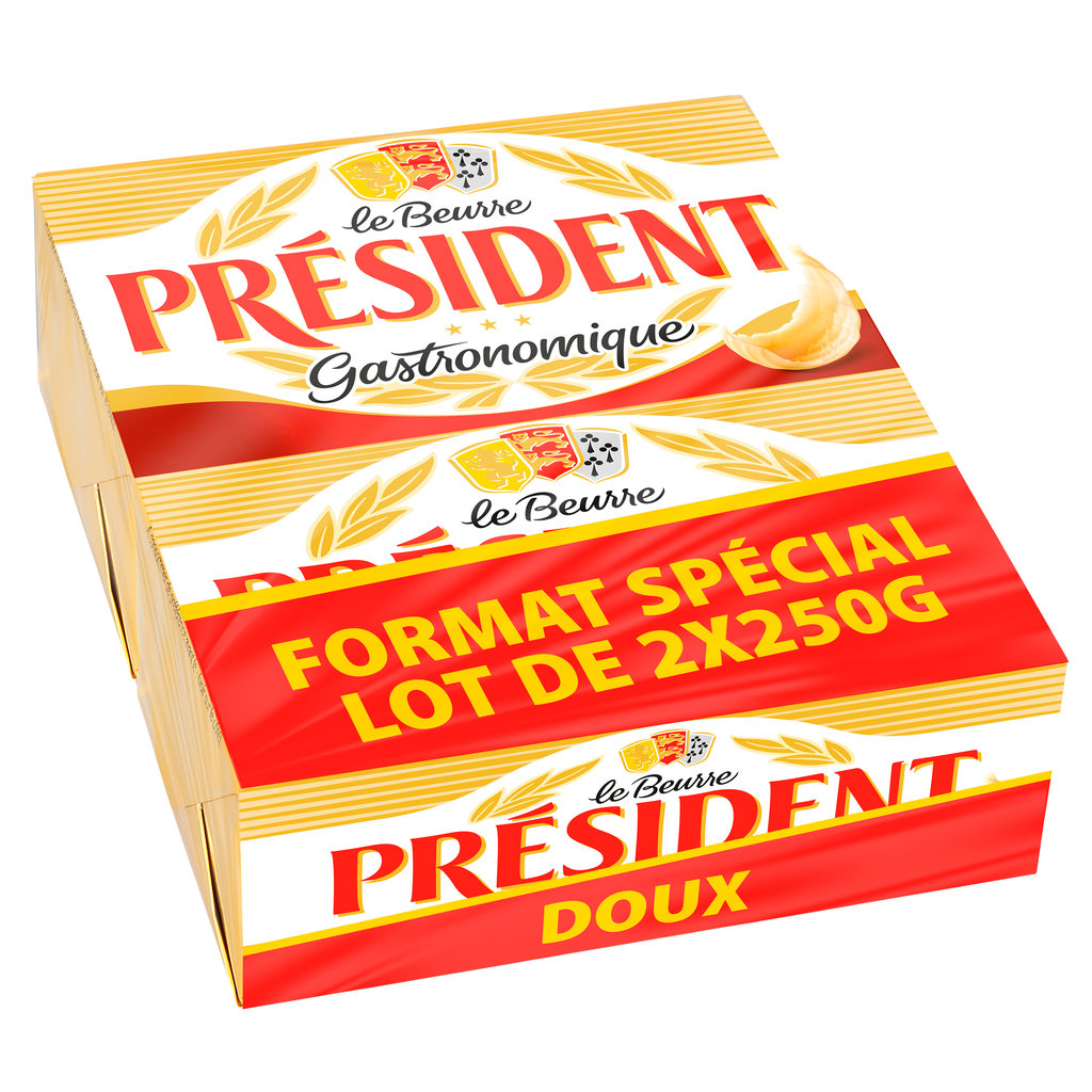 PRESIDENT Beurre doux gastronomique 82%MG 2x250g 500g