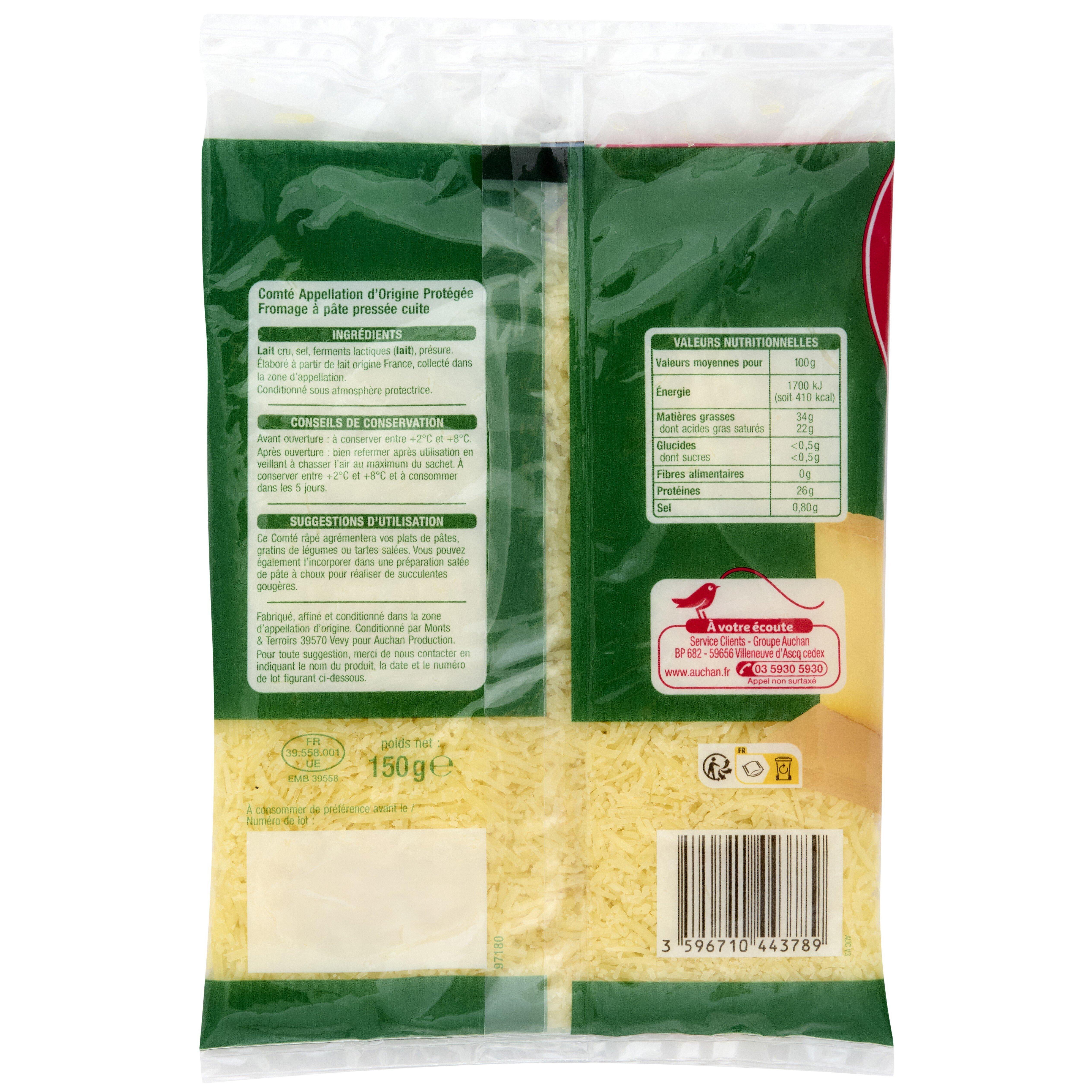 Voir la diapositive 2 : AUCHAN Comté râpé AOP 150g
