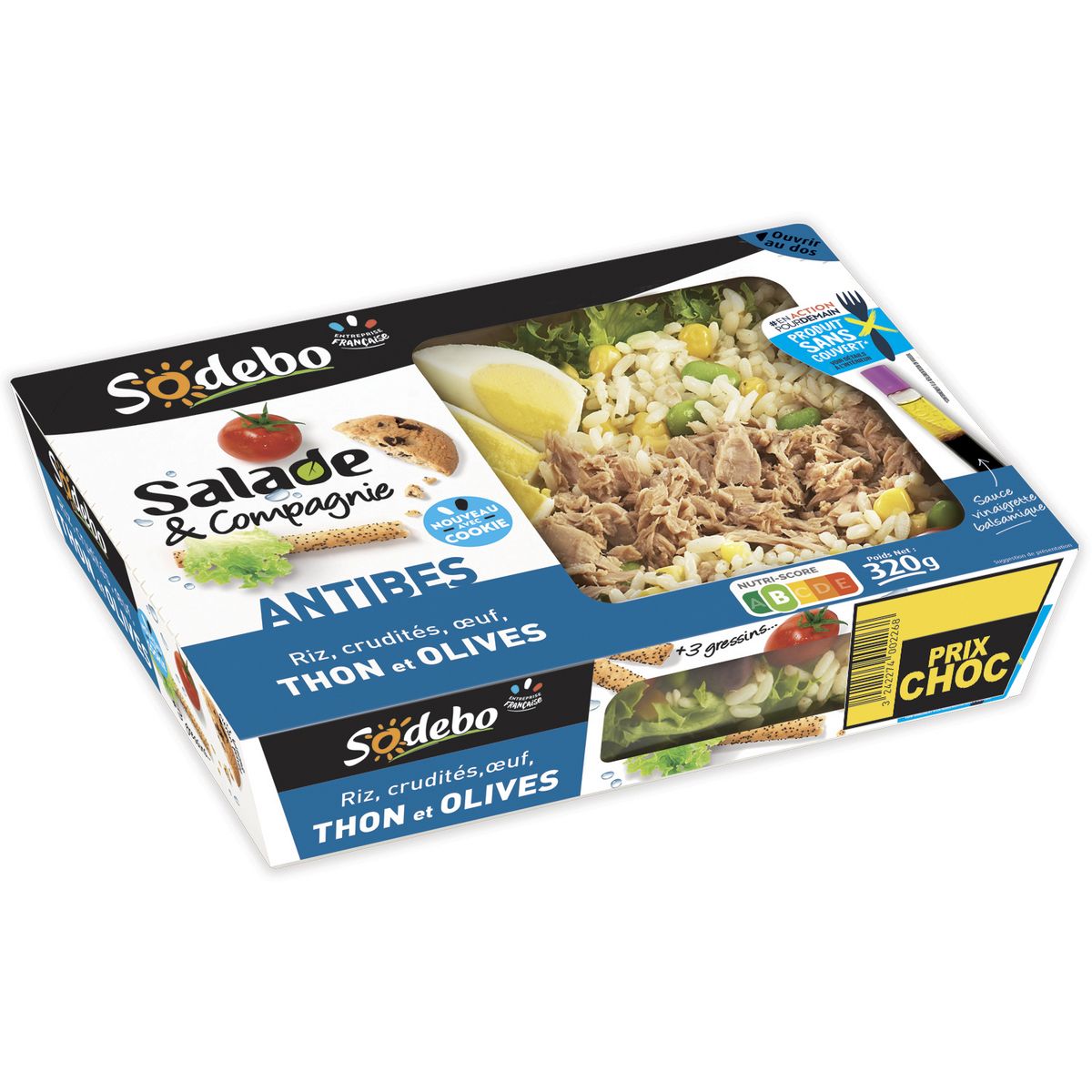 SODEBO Salade Antibes riz crudités oeuf thon et olives sans couverts 1 portion 320g