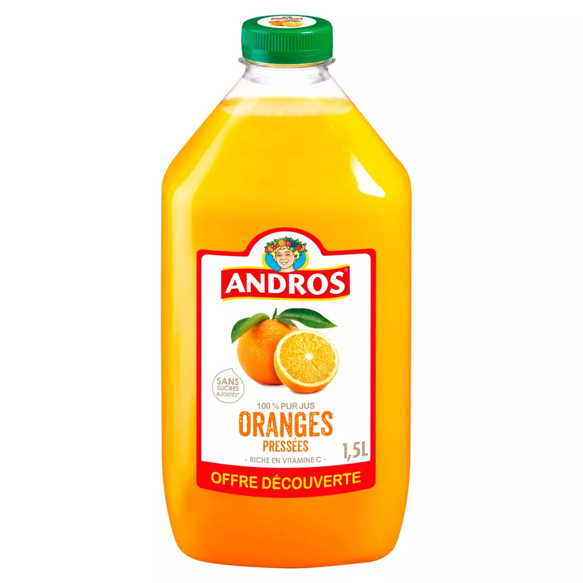 ANDROS Pur jus d'orange pressée sans sucres ajoutés 1,5l