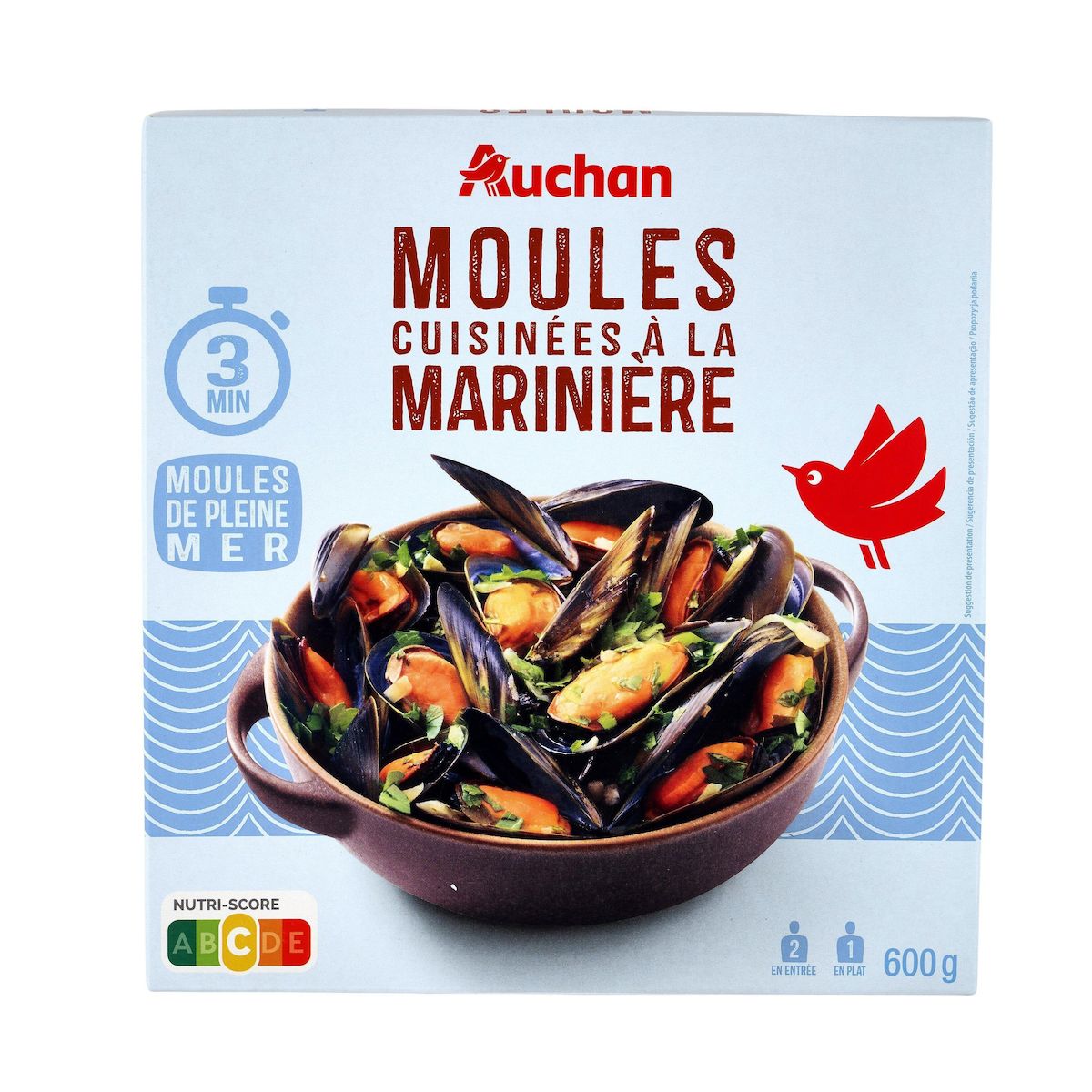 AUCHAN Moules cuisinées à la marinière 1/2 parts 600g