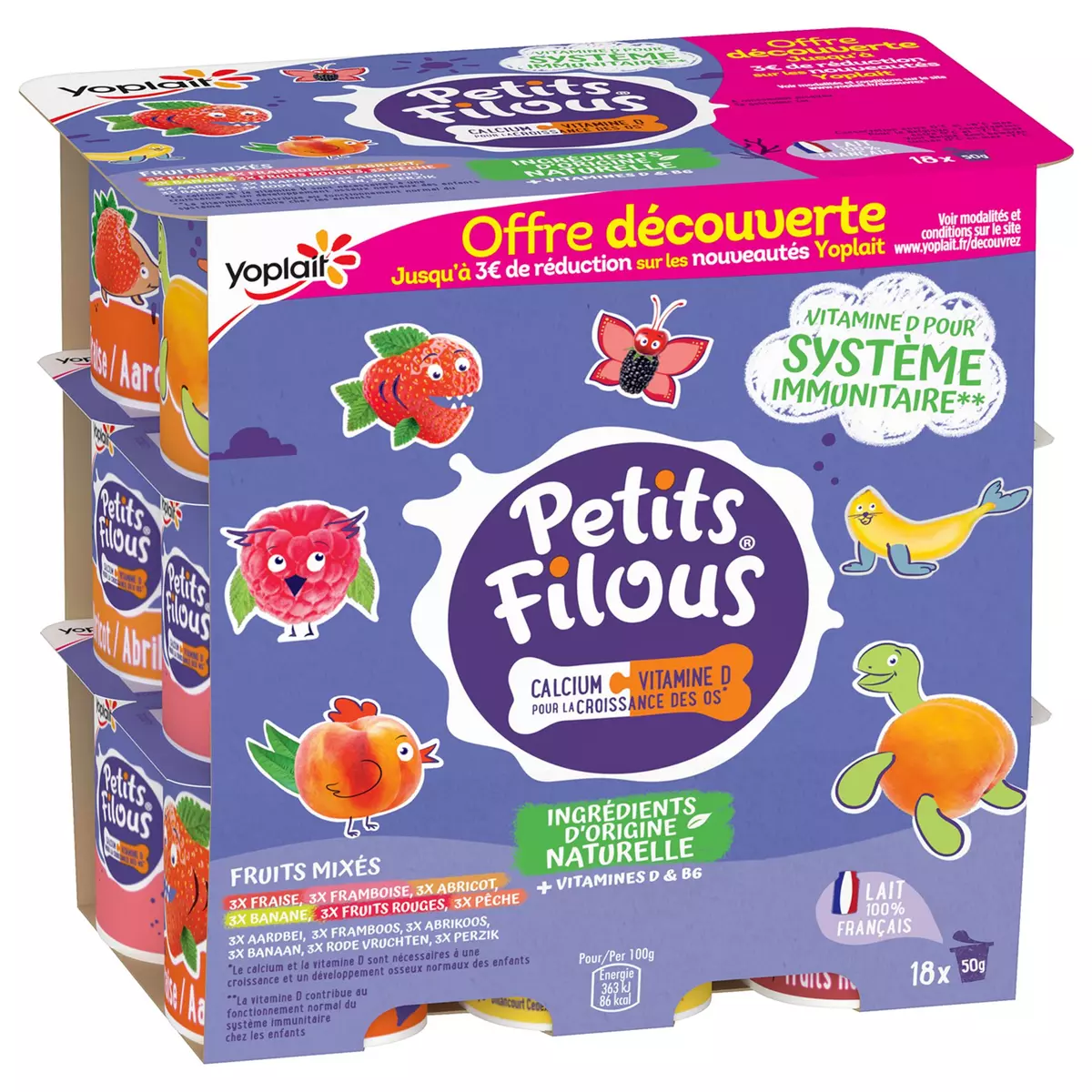 PETITS FILOUS Petits suisses aromatisés aux fruits mixés 18x50g