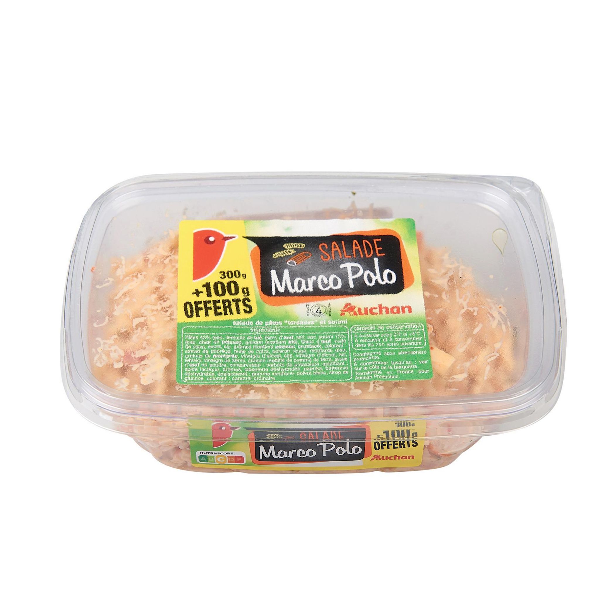 Voir la diapositive 2 : AUCHAN Salade Marco Polo aux pâtes et surimi 400g