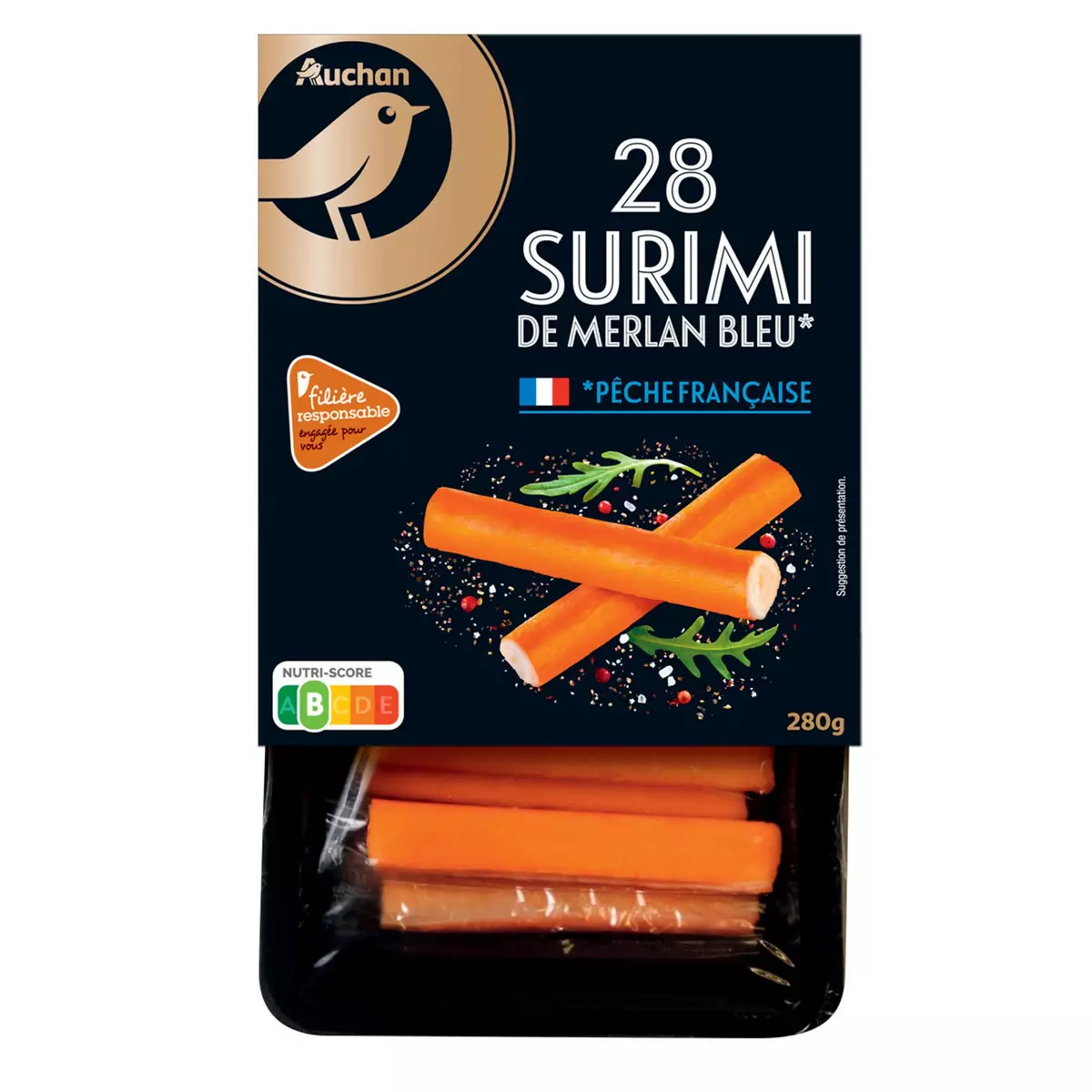 AUCHAN MMM! Bâtonnets de surimi de merlan bleu 28 pièces 280g