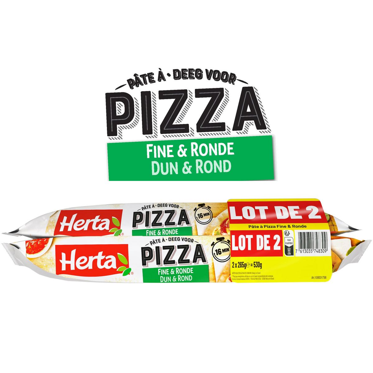 HERTA Pate à pizza fine et ronde  2 pièces 2X265g
