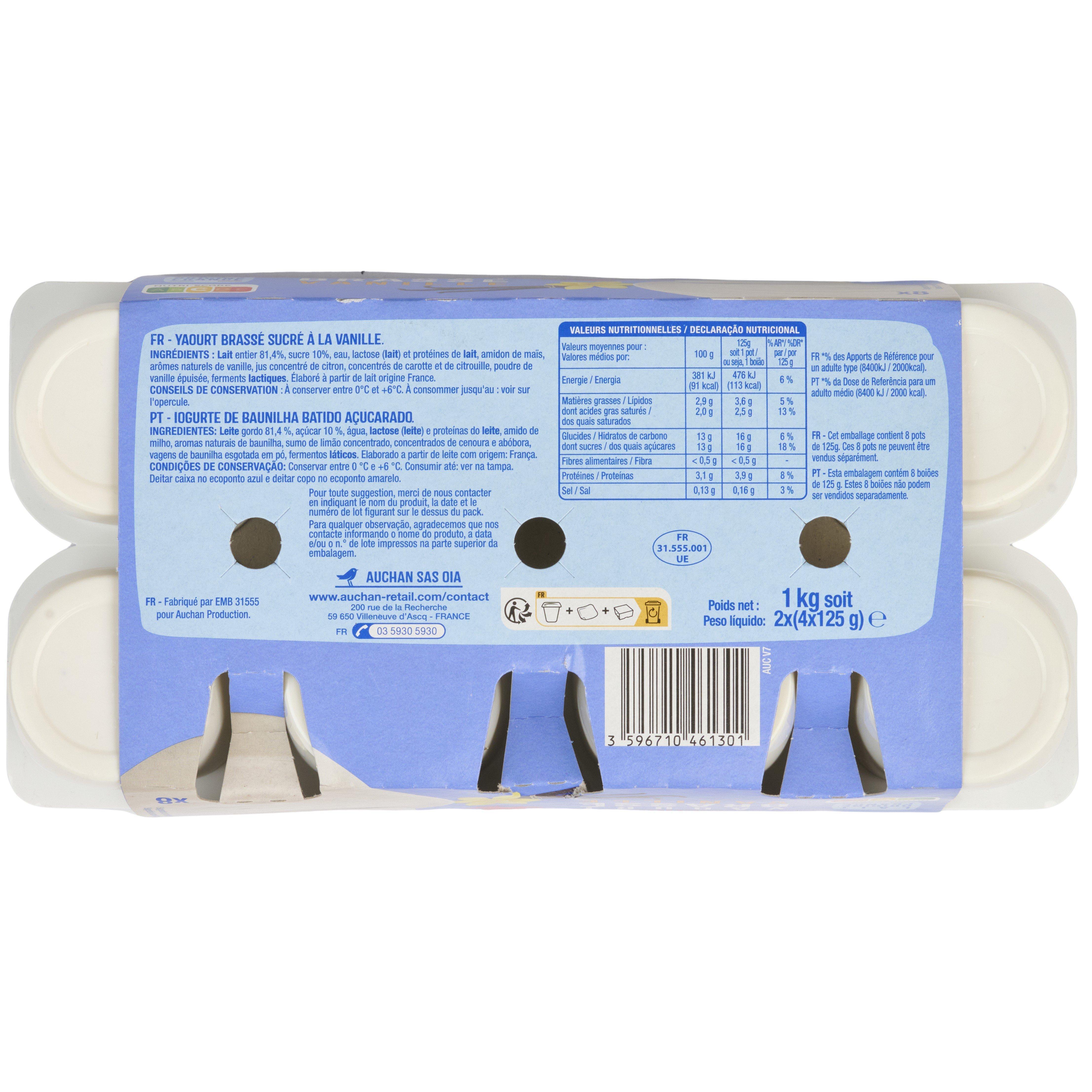 Voir la diapositive 3 : AUCHAN Yaourt brassé à la vanille 8x125g