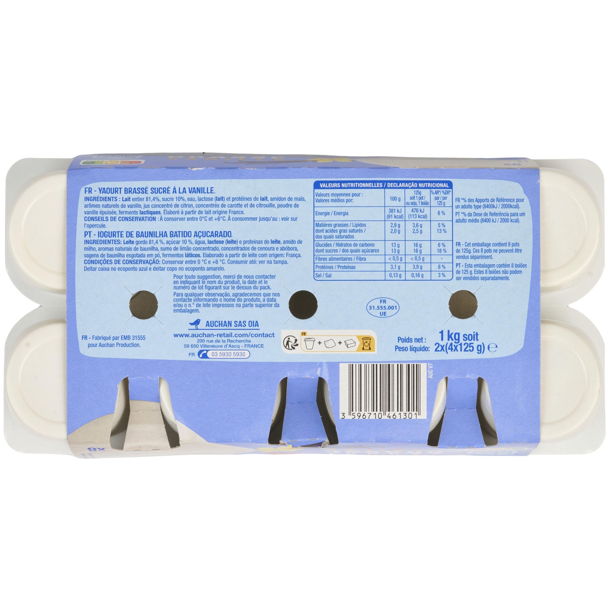 Voir la diapositive 3 : AUCHAN Yaourt brassé à la vanille 8x125g