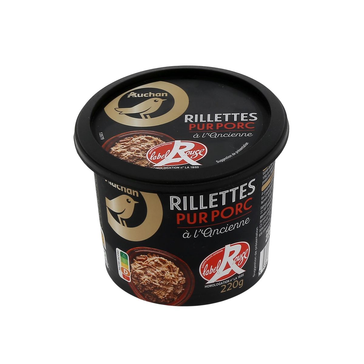 AUCHAN GOURMET Rillettes à l'ancienne pur porc Label rouge 220g