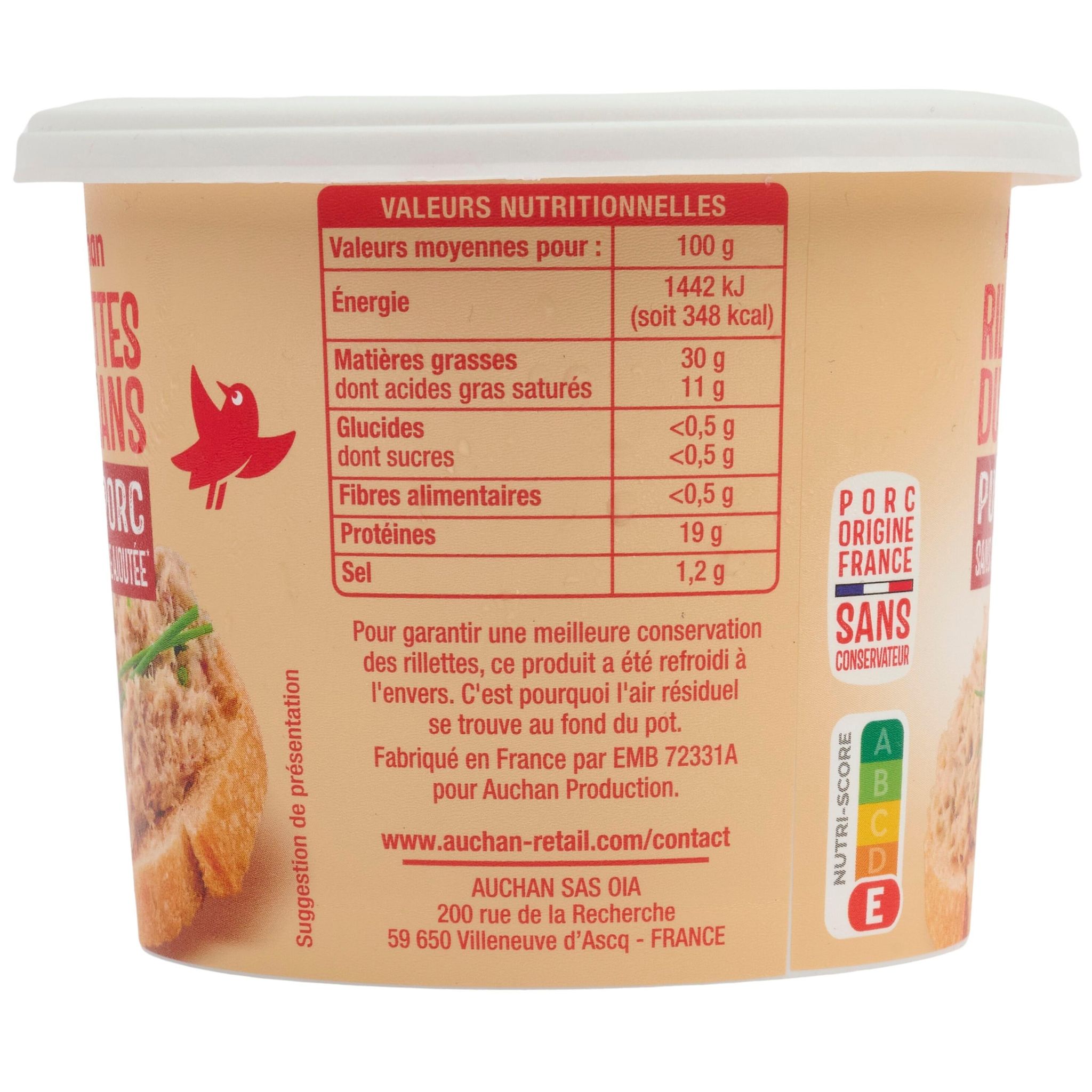 Voir la diapositive 3 : AUCHAN Rillettes du Mans pur porc 220g