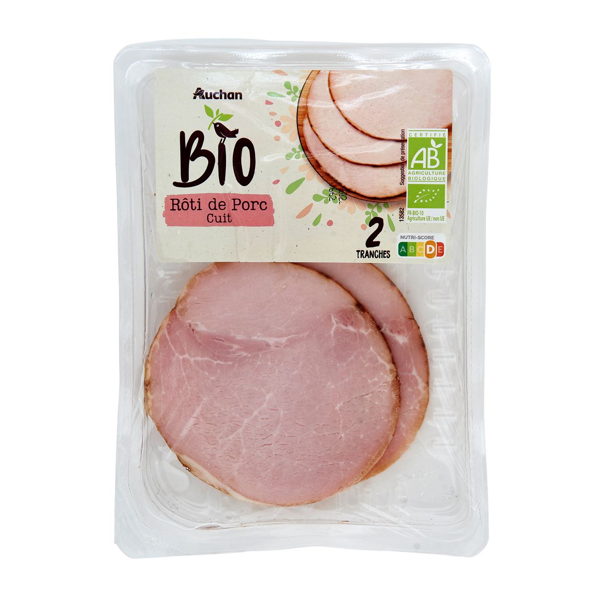 AUCHAN BIO Rôti de porc cuit 2 tranches 80g