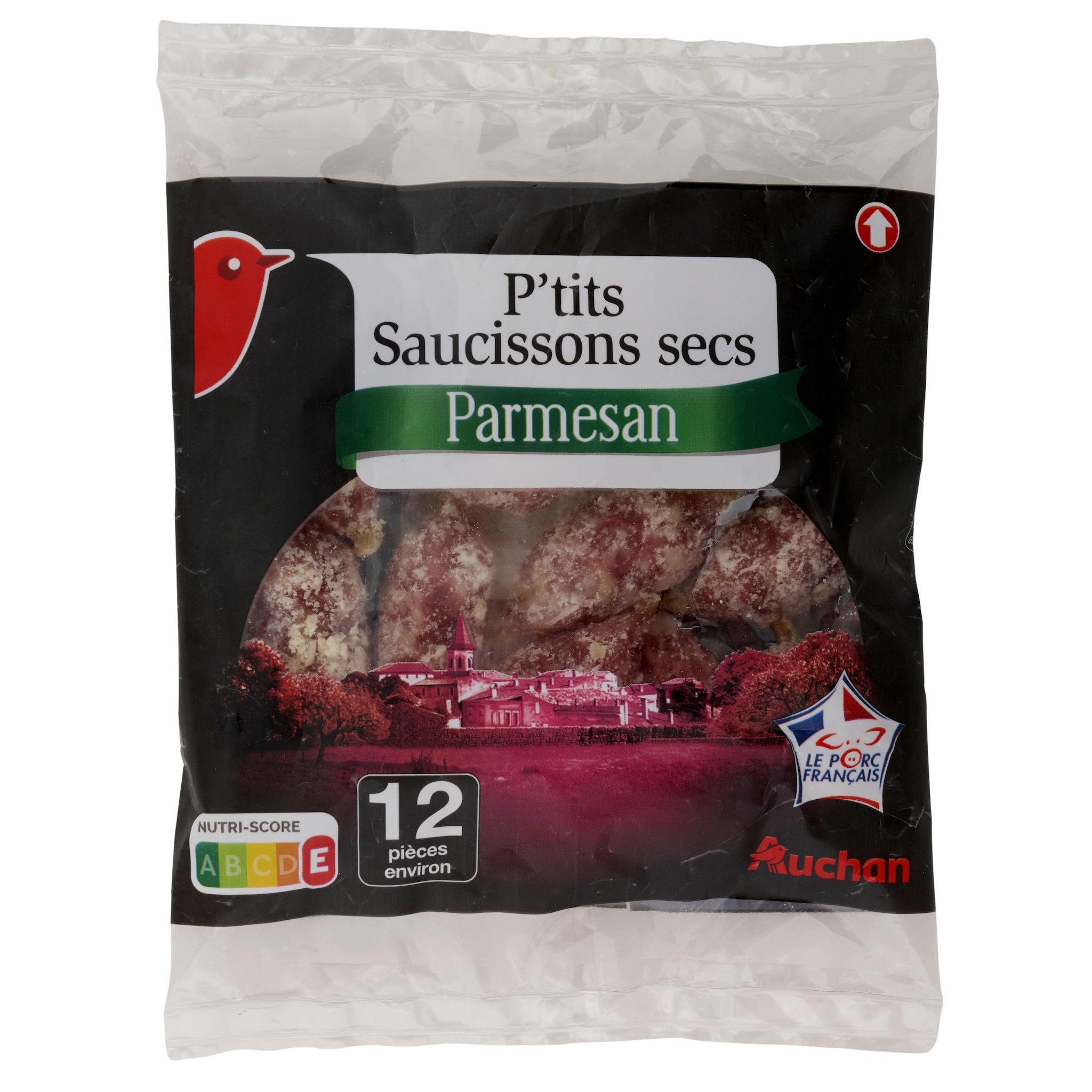 Voir la diapositive 2 : AUCHAN P'tits saucissons secs au parmesan 12 pièces 75g