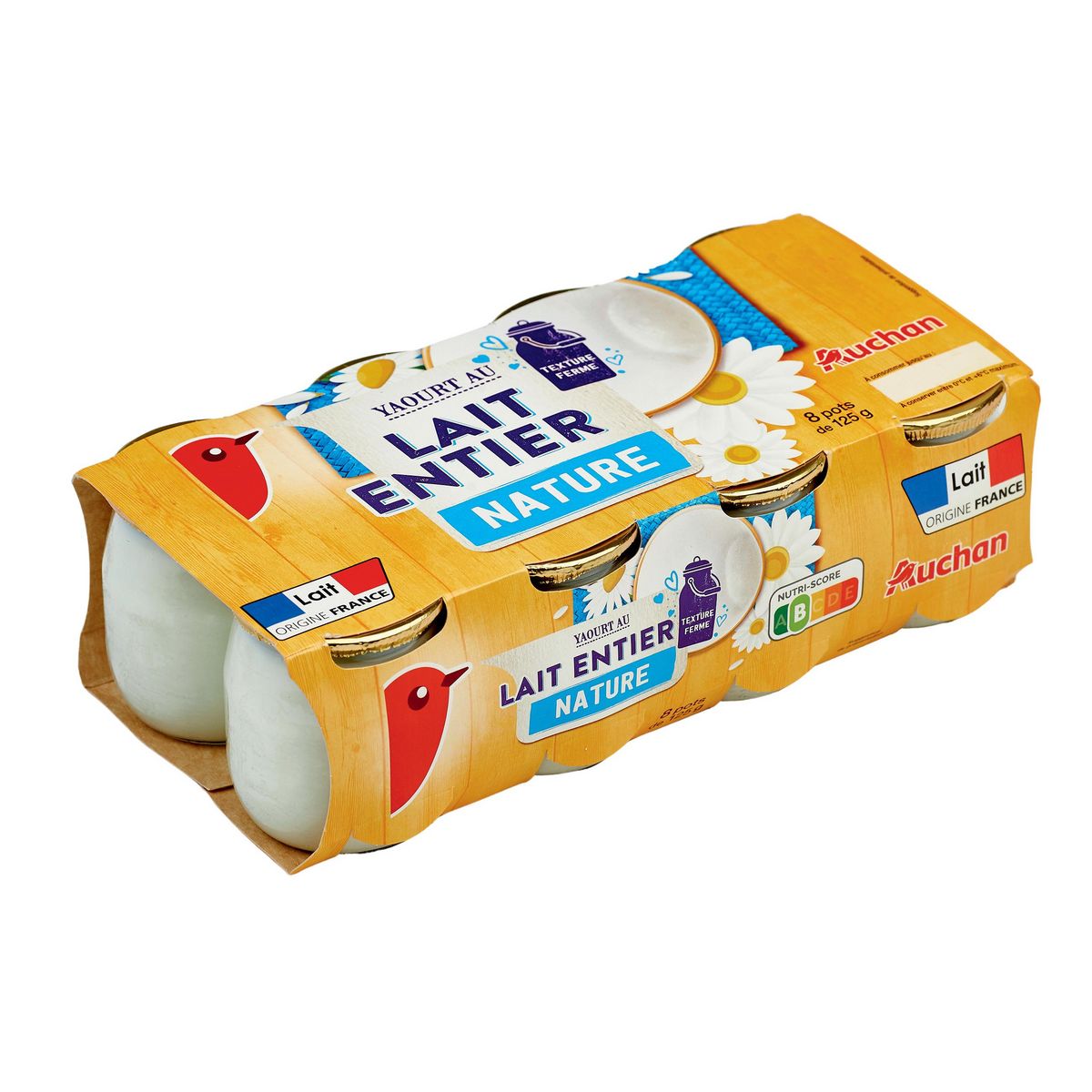 AUCHAN Yaourt au lait entier nature 8x125g