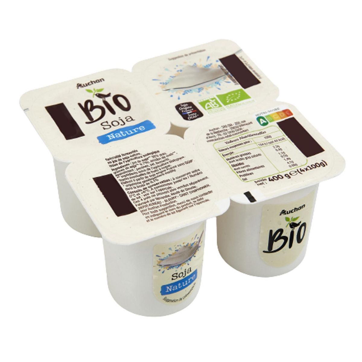 AUCHAN BIO Dessert végétal au soja nature 4x100g
