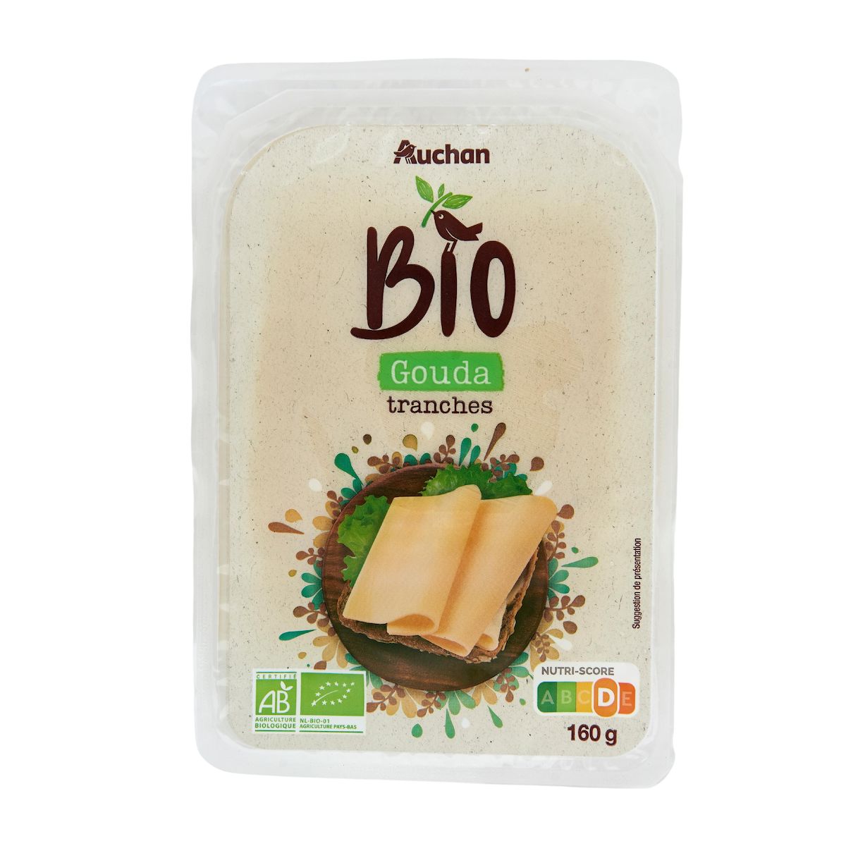 AUCHAN BIO Gouda en tranche 8 tranches 160g