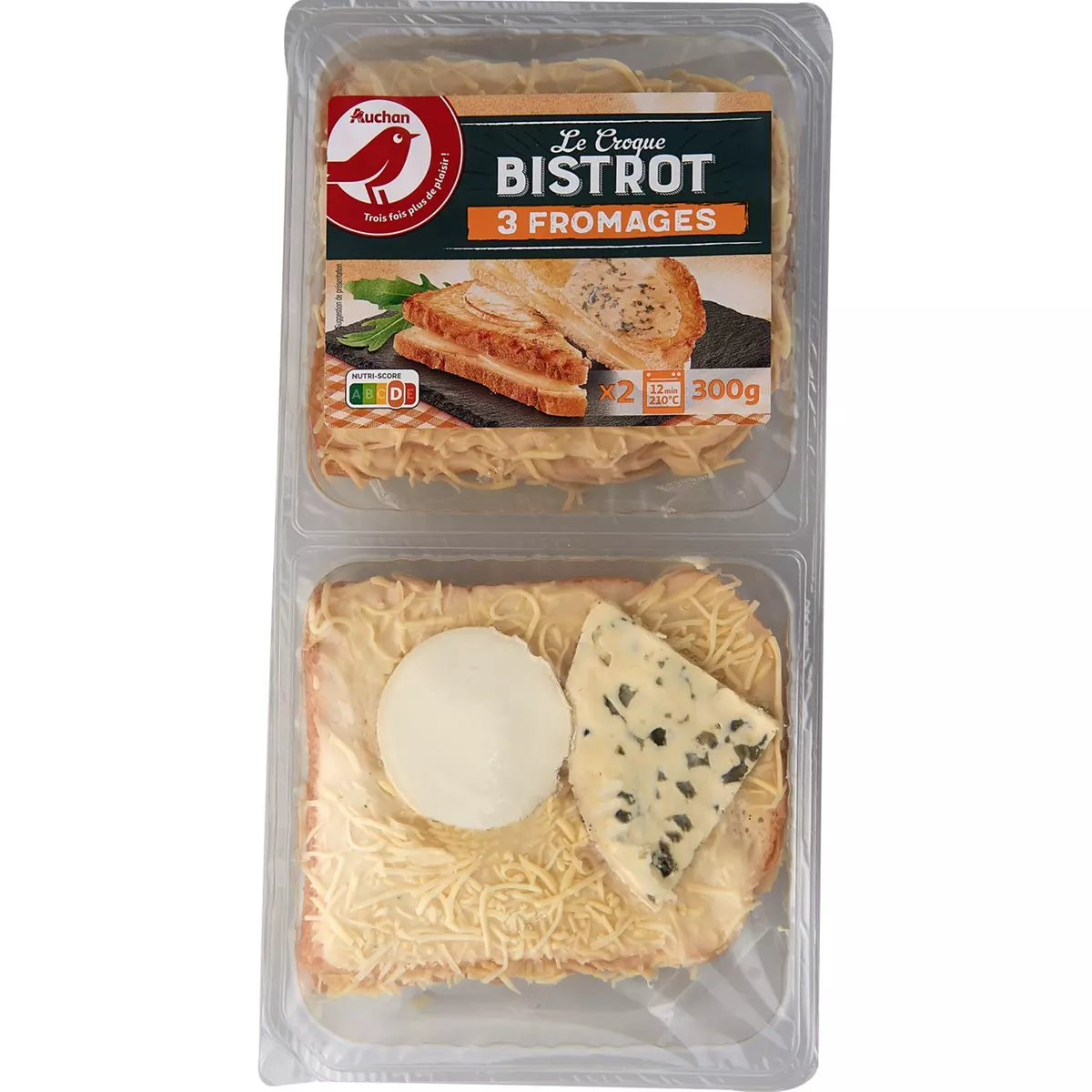 AUCHAN Croque bistrot aux 3 fromages 2 pièces 300g