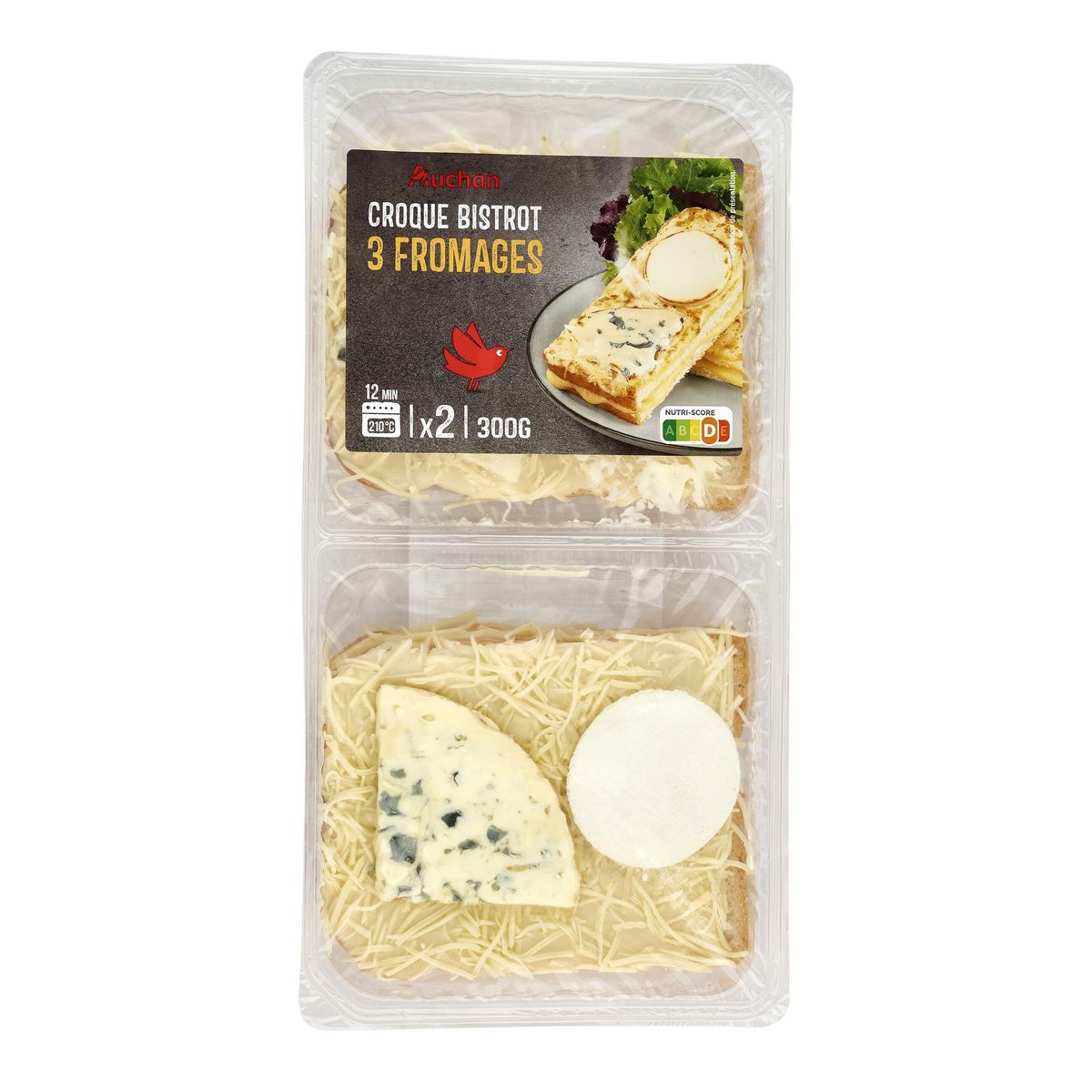 AUCHAN Croque bistrot aux 3 fromages 2 pièces 300g