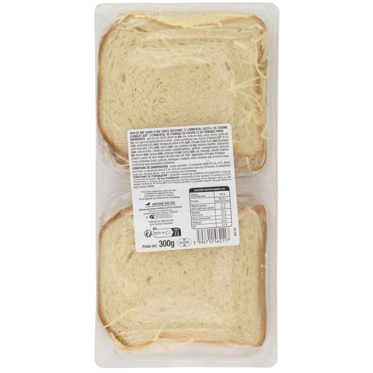 AUCHAN Croque bistrot aux 3 fromages 2 pièces 300g