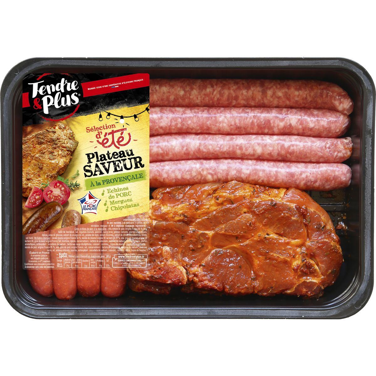 TENDRE & PLUS Plateau saveurs à la provençale échines merguez et chipolatas 790g