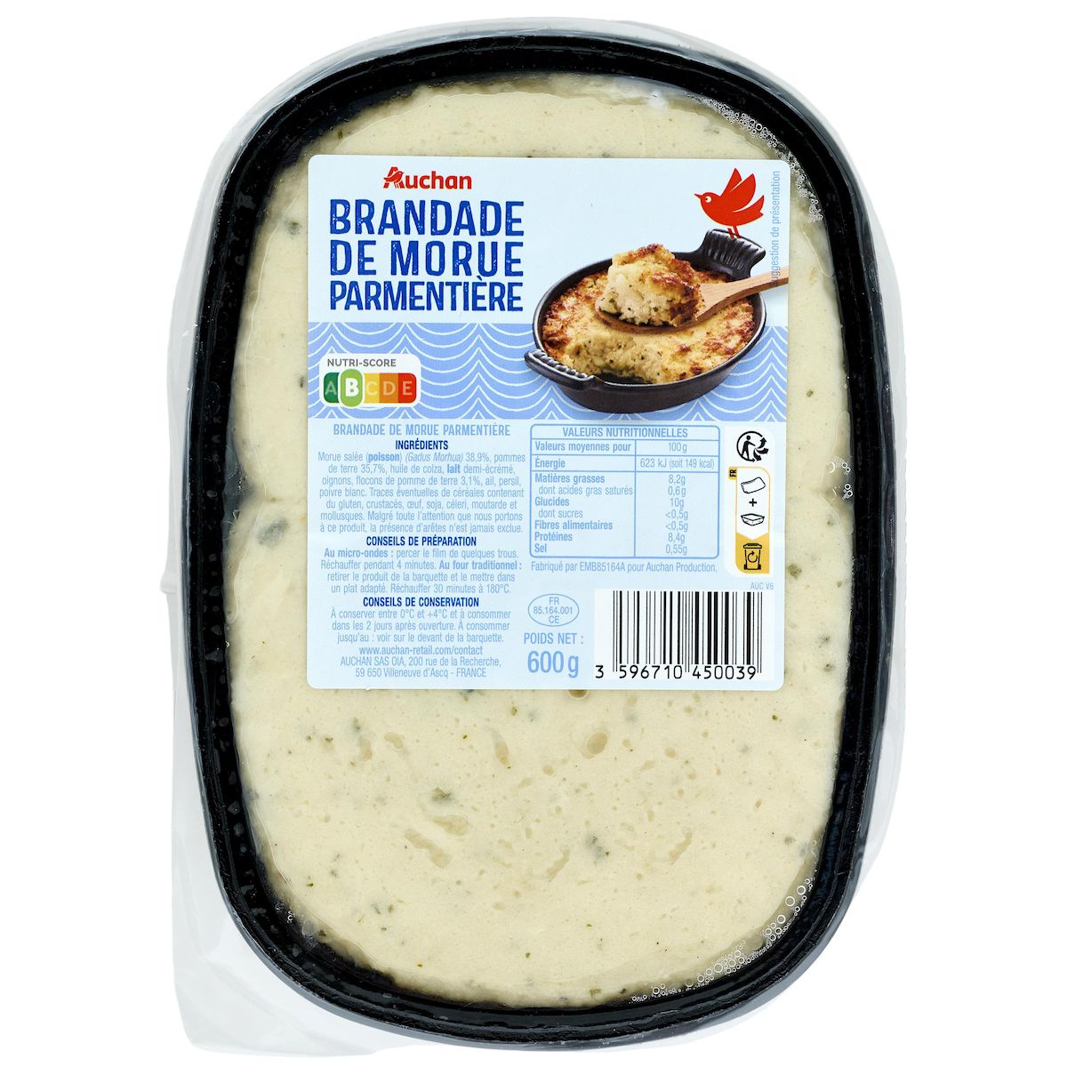 AUCHAN Brandade de morue parmentière 2 parts 600g