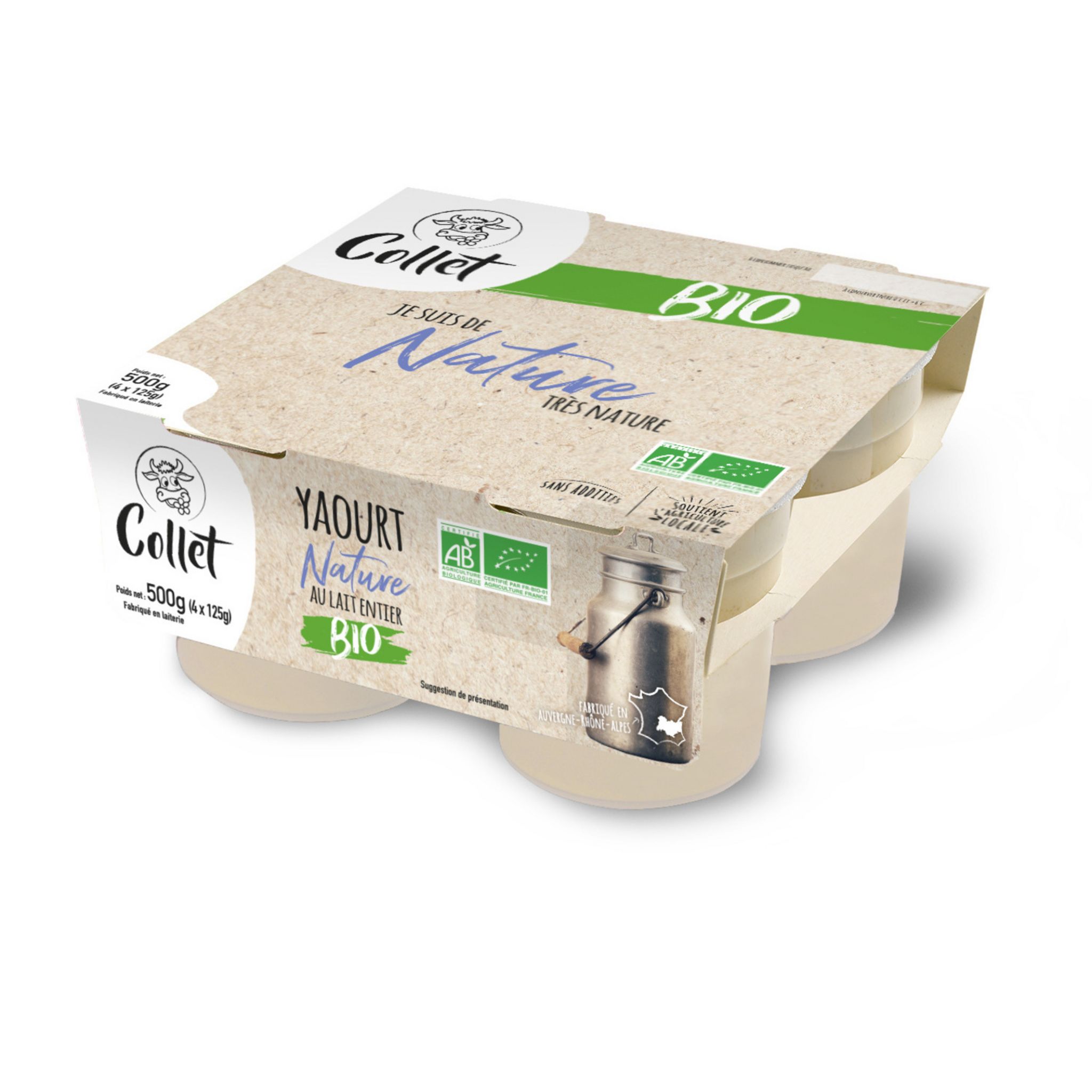 FERME COLLET Yaourt nature au lait entier BIO 4x125g