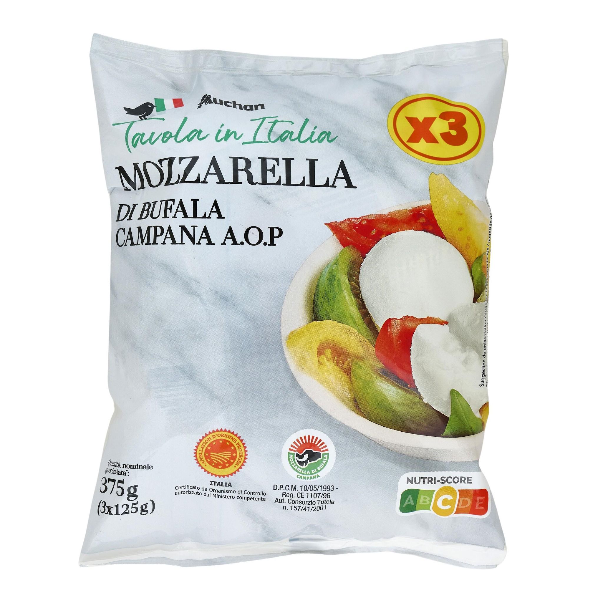 Voir la diapositive 3 : AUCHAN TAVOLA IN ITALIA Mozzarella di bufala AOP 3x125g