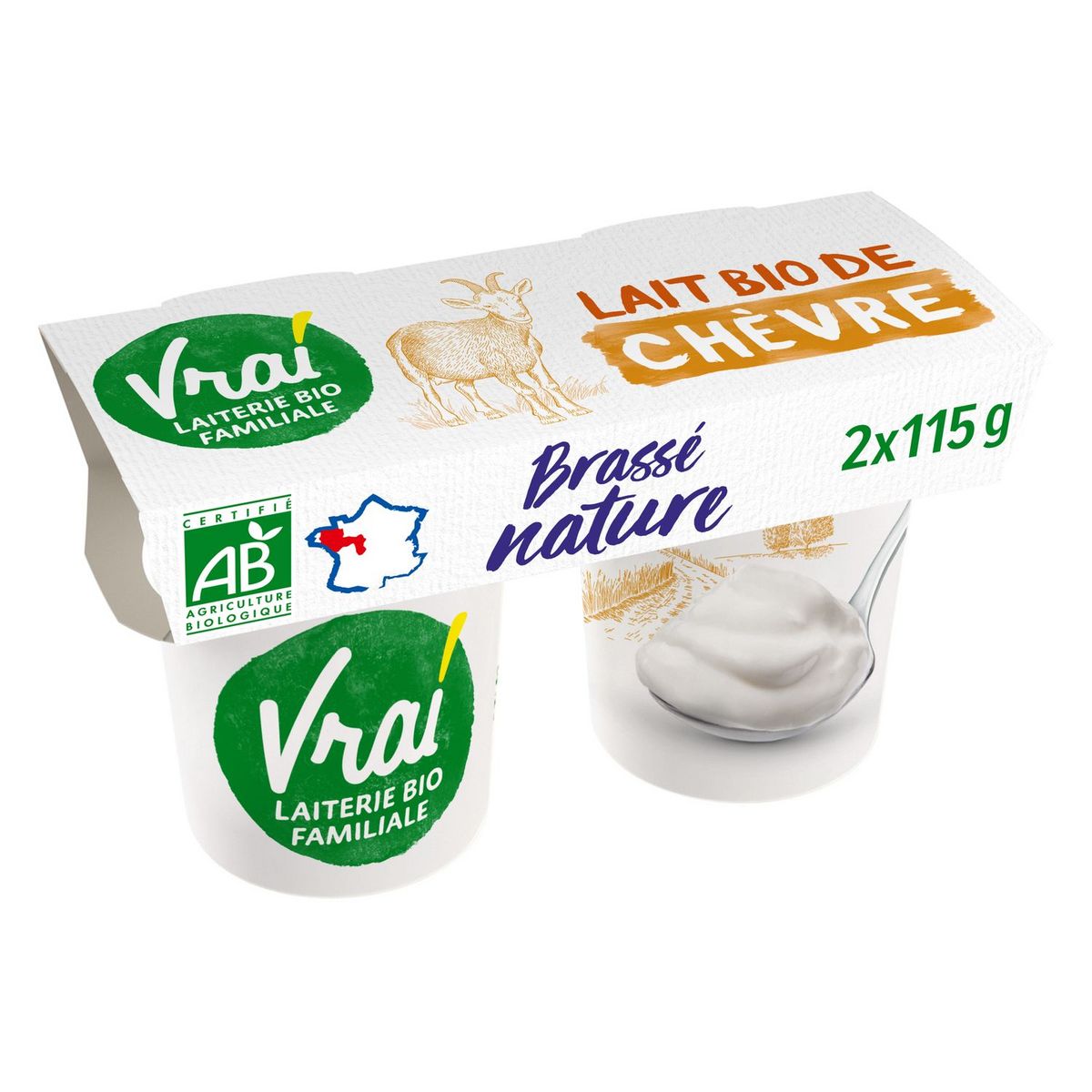 VRAI Brassé nature au lait bio de chèvre 2x115g