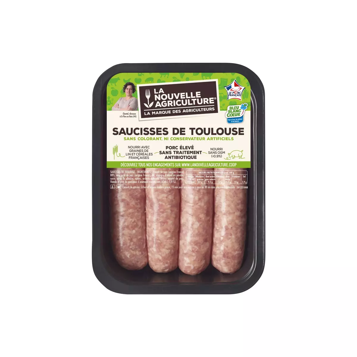 LA NOUVELLE AGRICULTURE Saucisses de Toulouse 4 pièces 500g