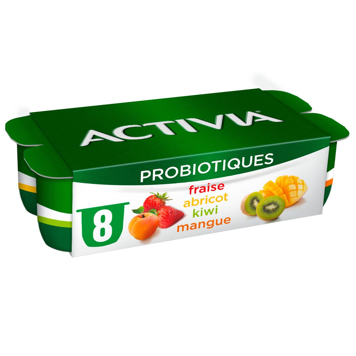 ACTIVIA Probiotiques - Yaourt au bifidus fraise abricot kiwi mangue avec morceaux 8x125g