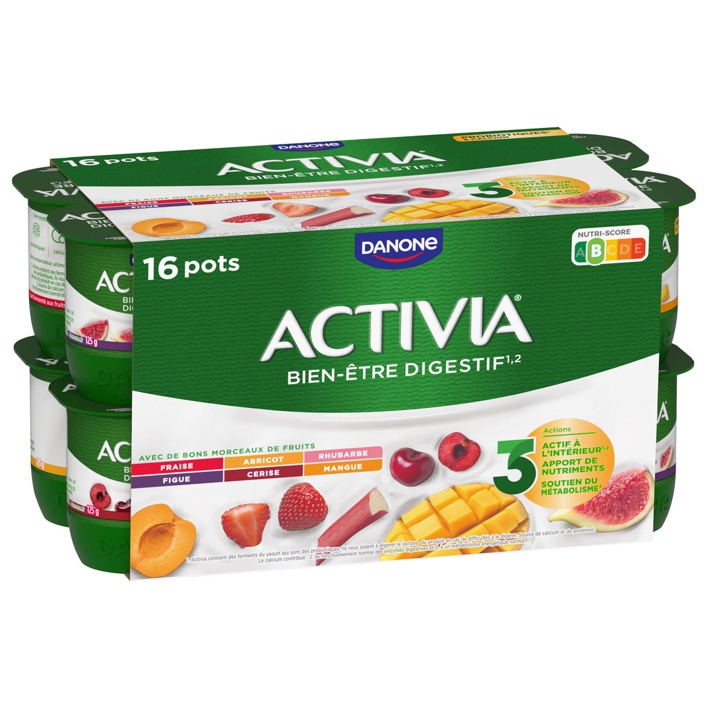 ACTIVIA Probiotiques - Yaourt au bifidus aux fruits panachés avec morceaux 16x125g