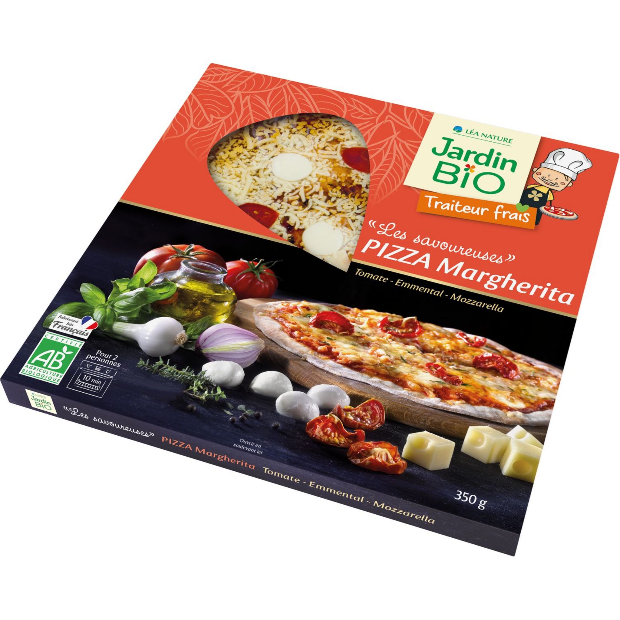 JARDIN BIO ETIC Pizza Margherita tomate emmental mozzarella 2 parts 350g