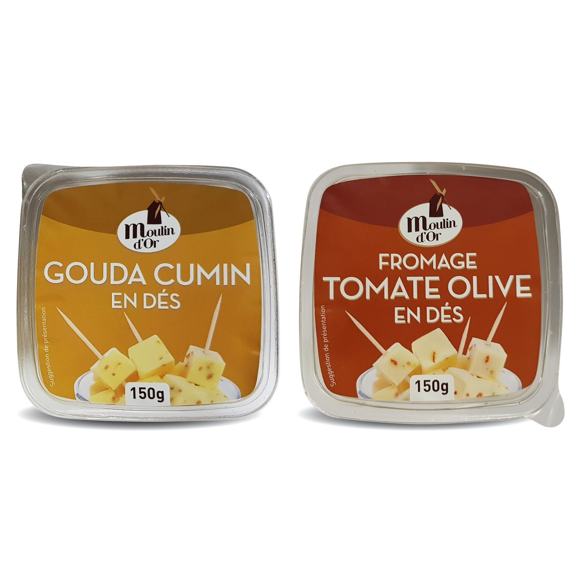 MOULIN D'OR Des de fromages gouda cumin et tomates olive 150g