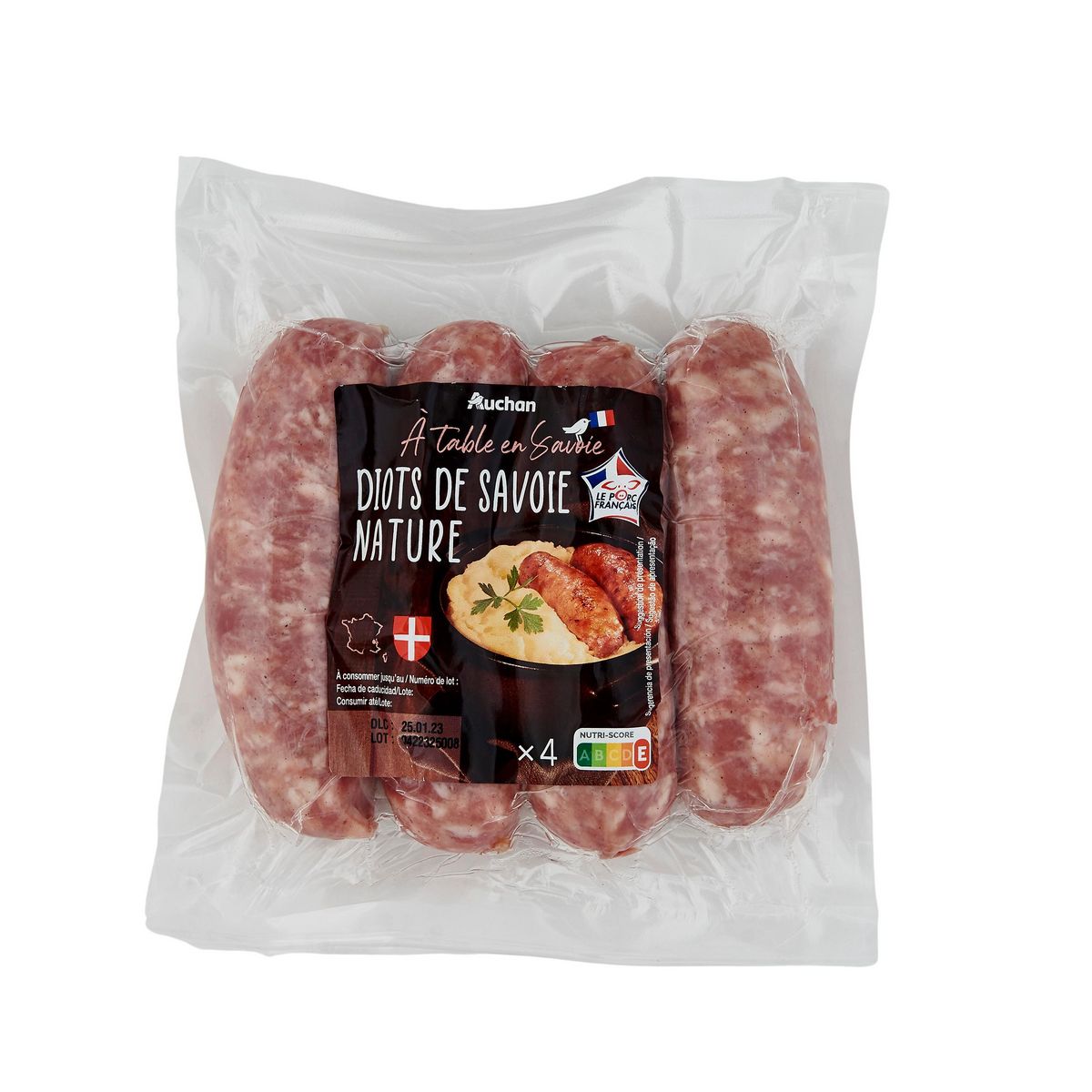AUCHAN TERROIR Diots saucisses de savoie nature 4 pièces 360g