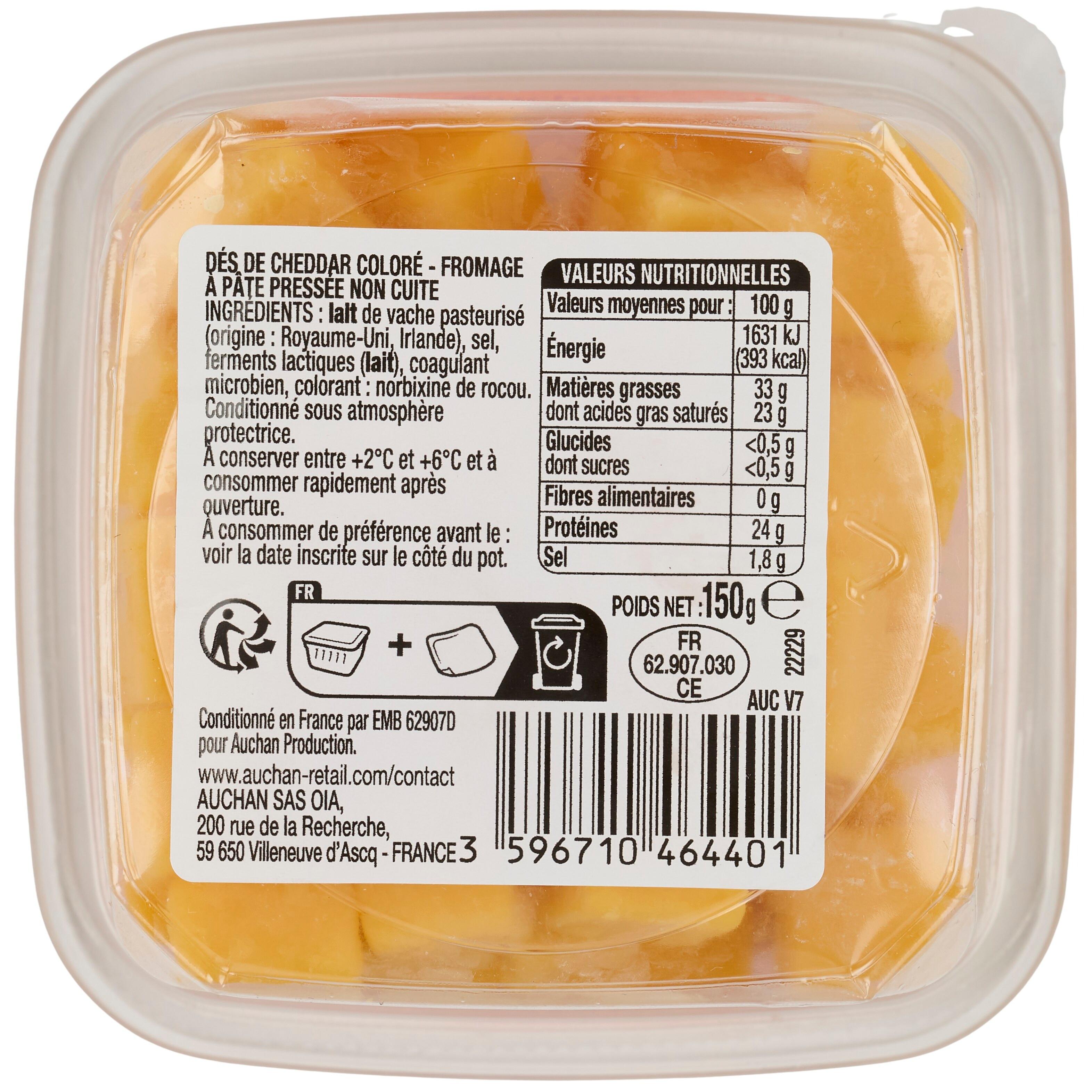 Voir la diapositive 2 : AUCHAN Dès de cheddar 150g