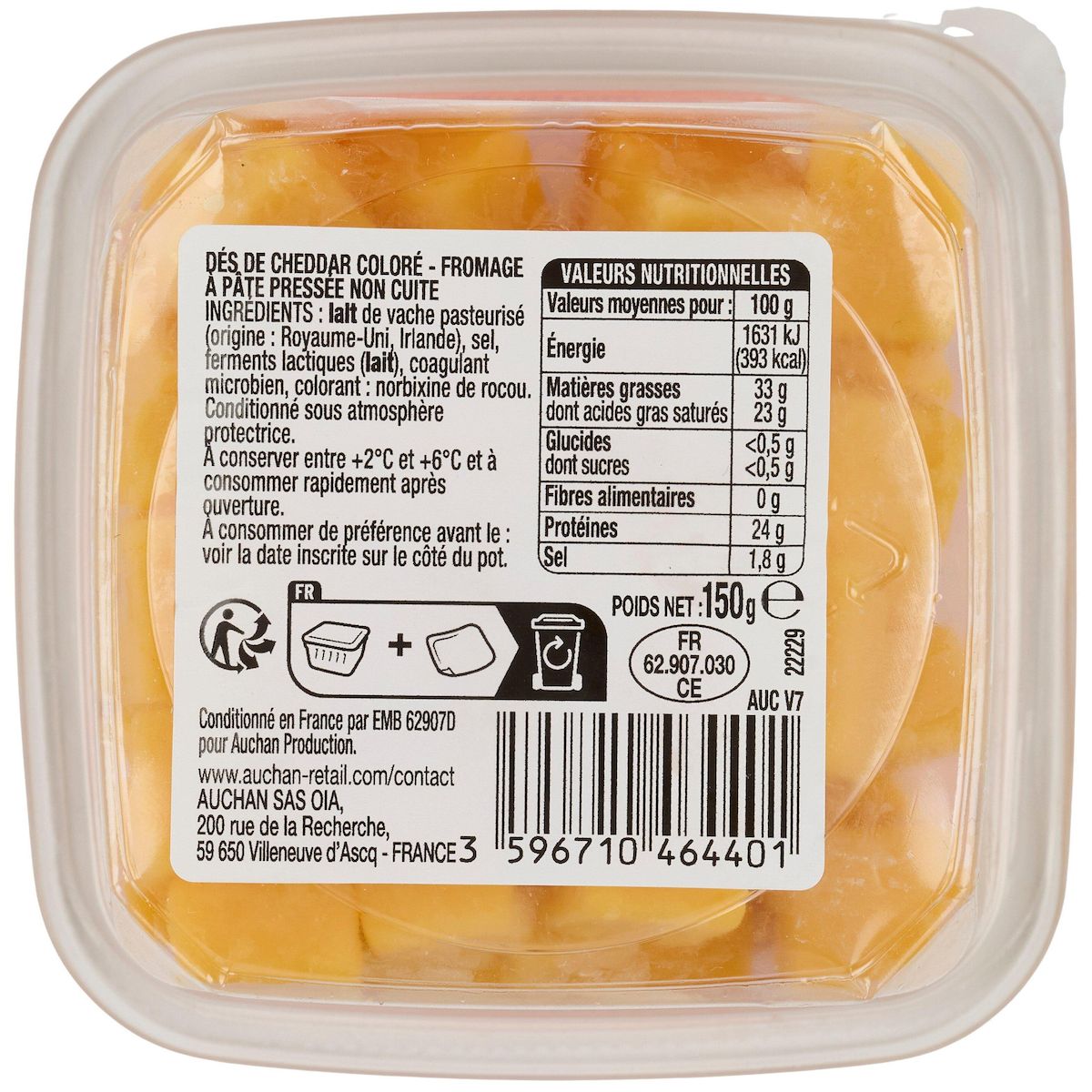 AUCHAN Dès de cheddar 150g