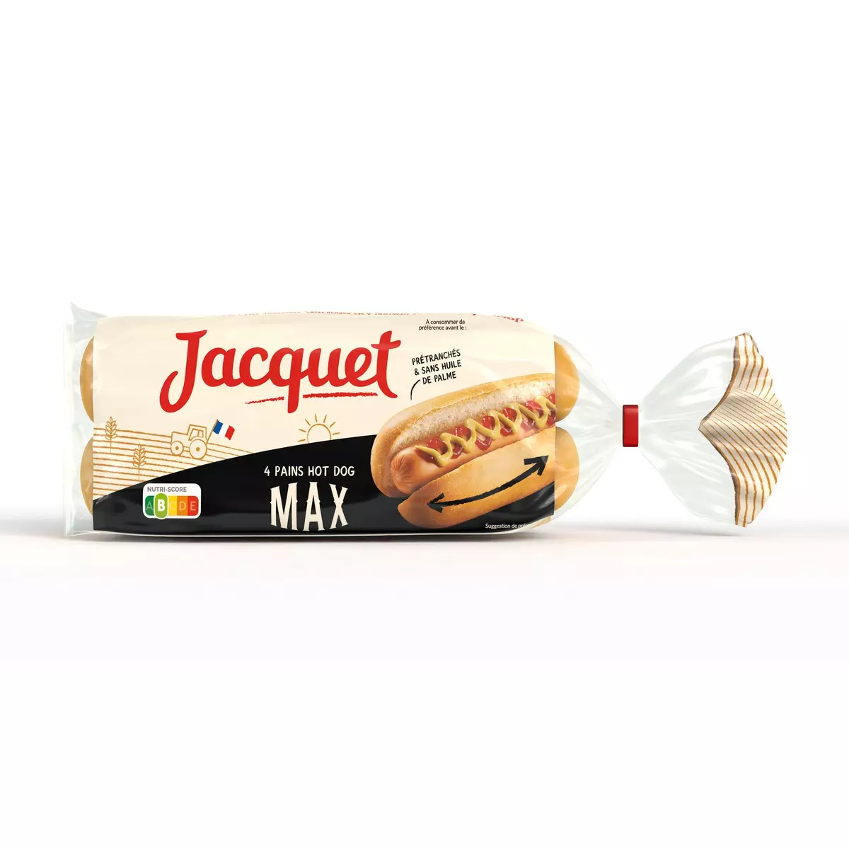 JACQUET Pains hot dog max prétranchés sans huile de palme x4 340g