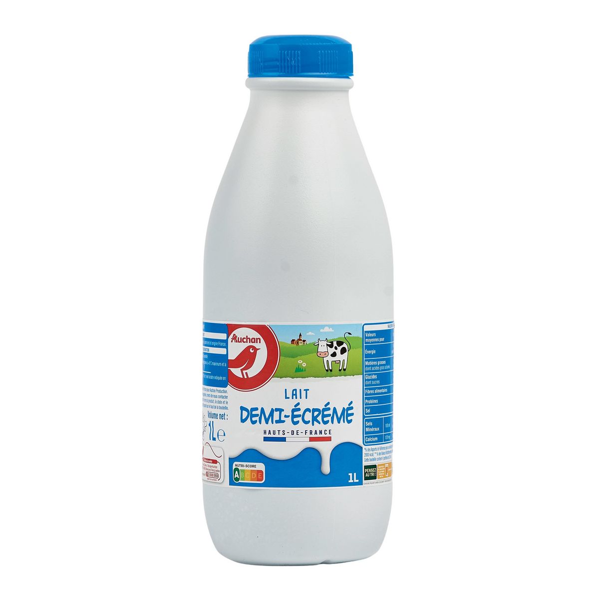 AUCHAN Lait demi-écrémé UHT 1l