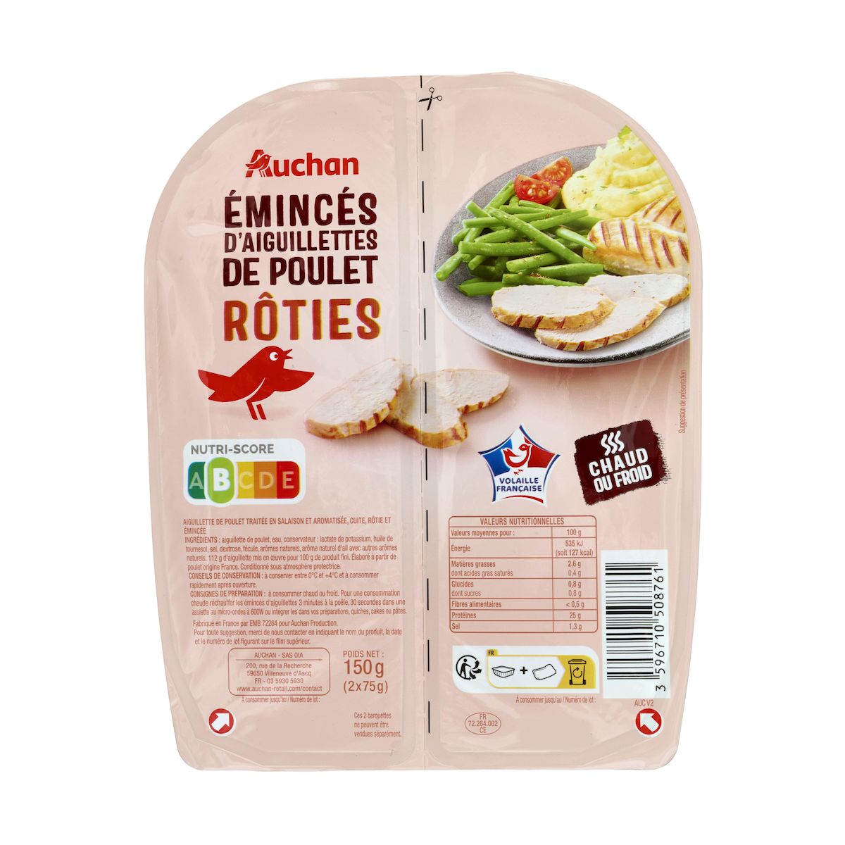 AUCHAN Aiguillettes de poulet 2x75g