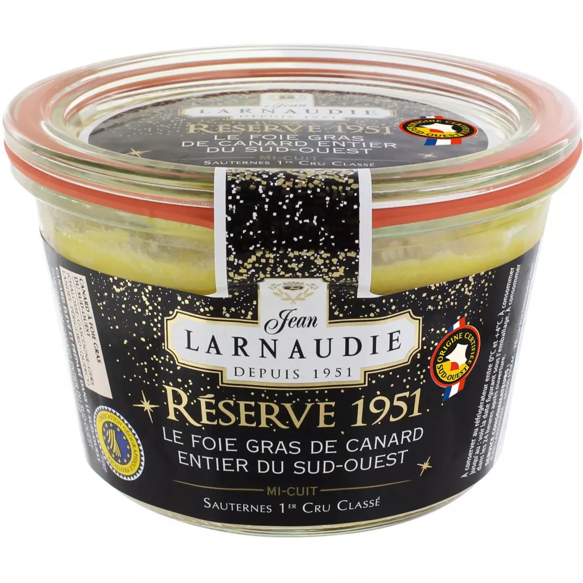JEAN LARNAUDIE Foie gras entier de canard du Sud-Ouest mi-cuit Sauternes bocal 6-7 portions 280g
