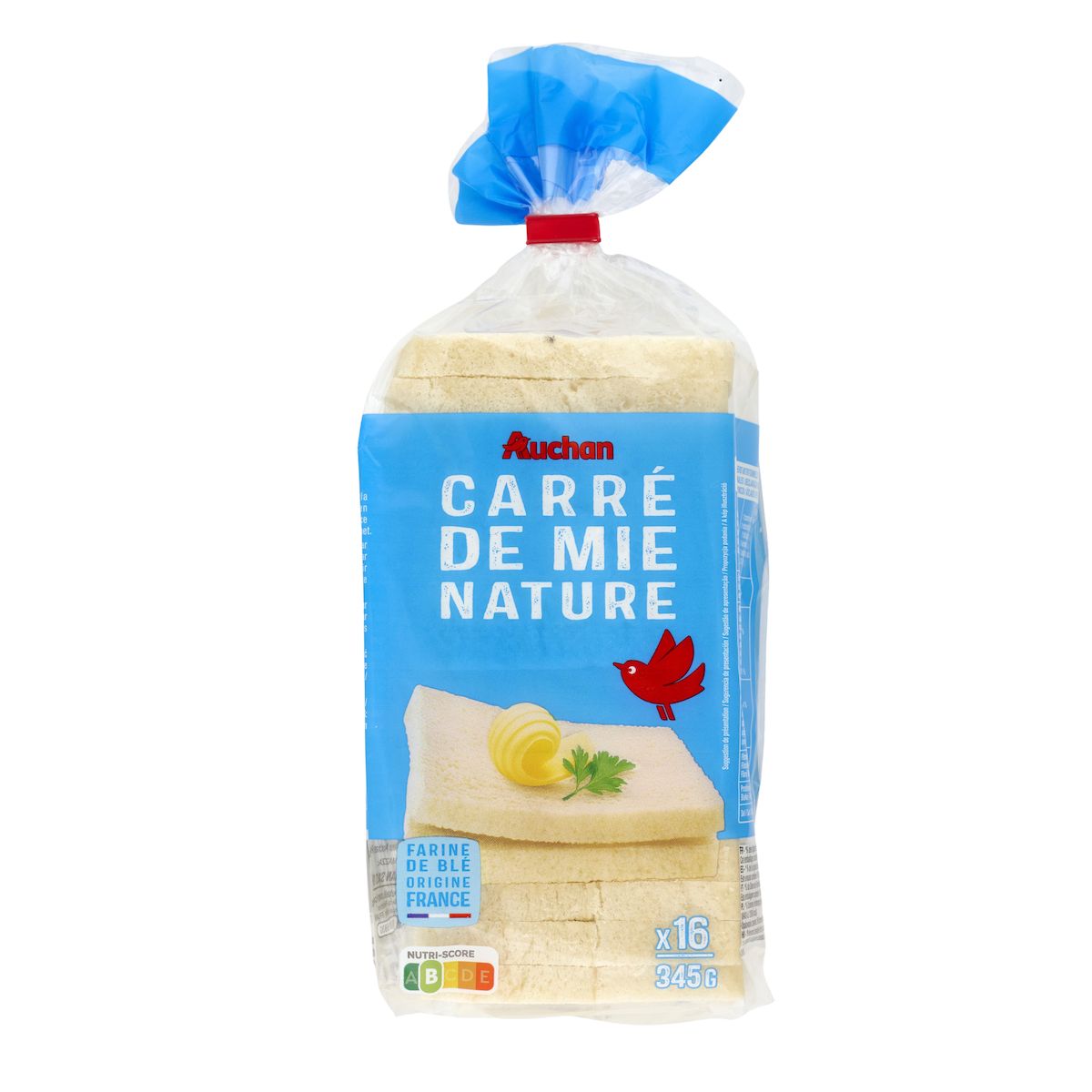 AUCHAN Pain carré de mie nature sans croûte 16 tranches 345g