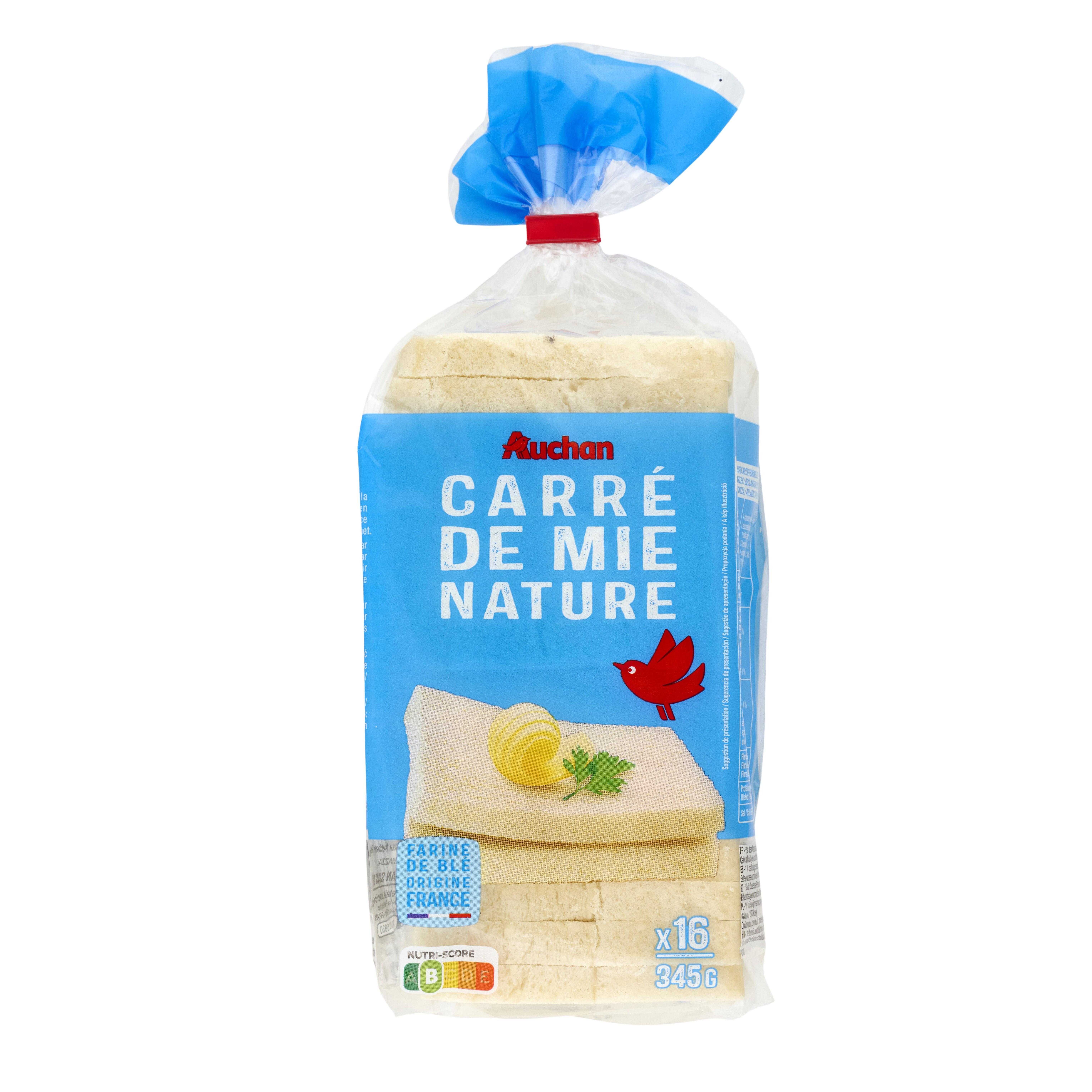 Voir la diapositive 3 : AUCHAN Pain carré de mie nature sans croûte 16 tranches 345g