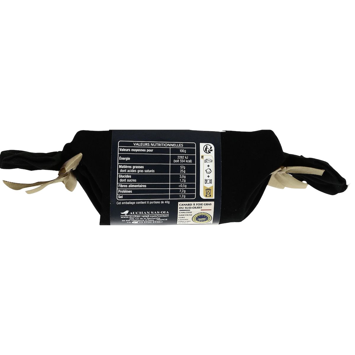 AUCHAN COLLECTION Foie gras entier de canard du Sud-Ouest cuit au torchon 6 parts 240g